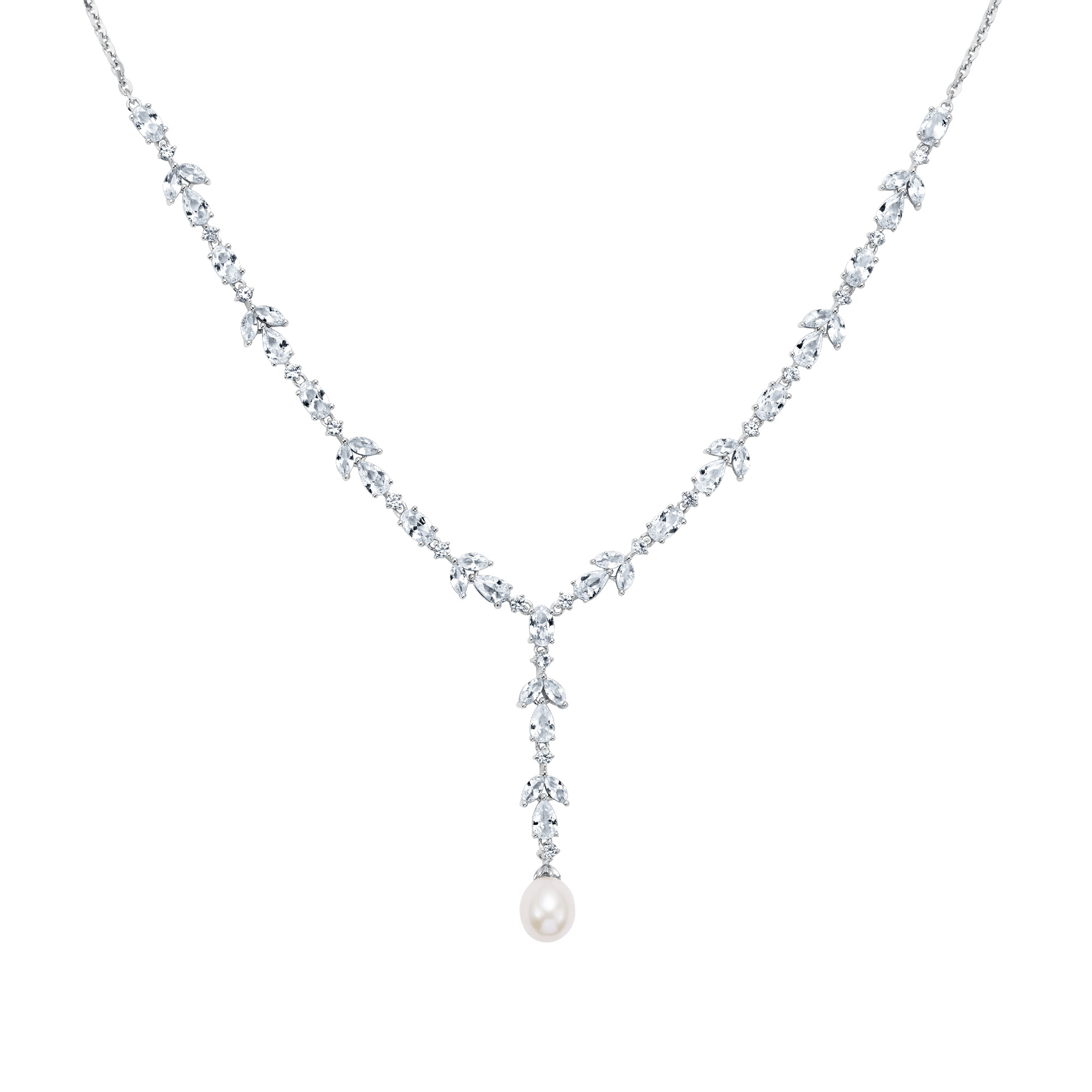 REEDS Downton Abbey Lady Edith - Freshwater Cultured Pearl And Created White Sapphire Sterling Silver Drop Pendant Necklace 560$