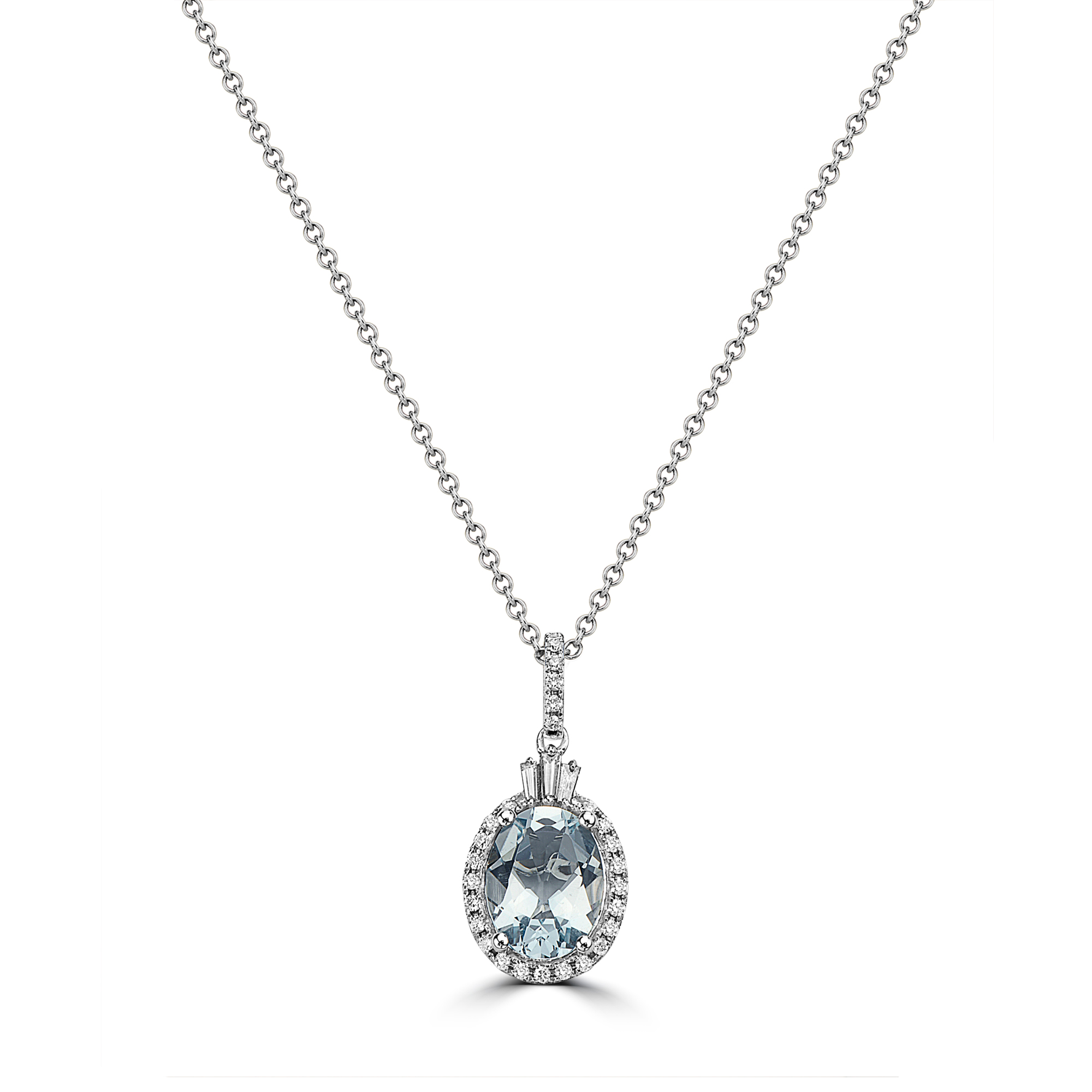 Effy Aquamarine and 1/6ctw Diamond White Gold Pendant Necklace -  HPWCR309DQ