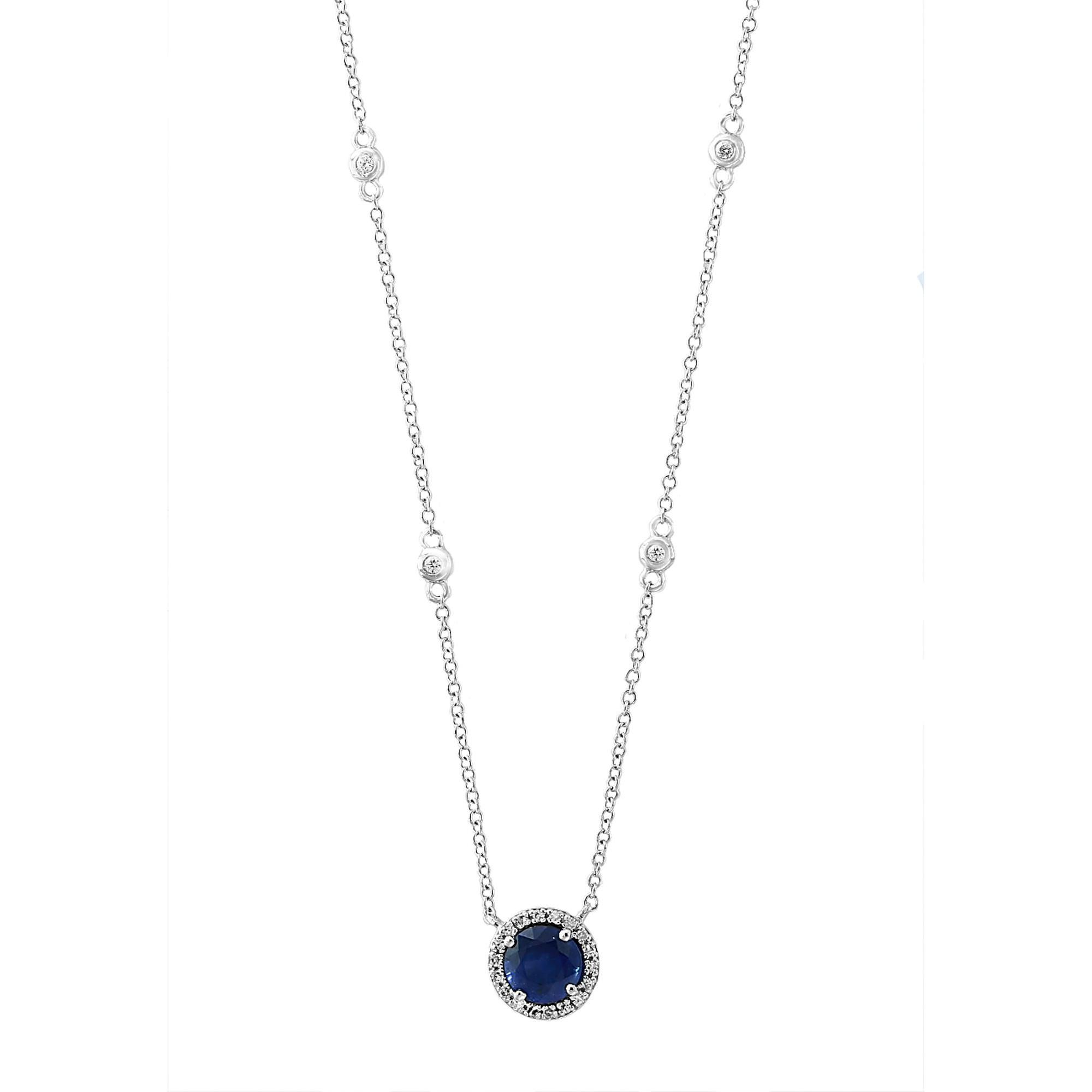 Effy Blue Sapphire and Diamond Halo Necklace 1/10ctw -  NCZBE89DS3