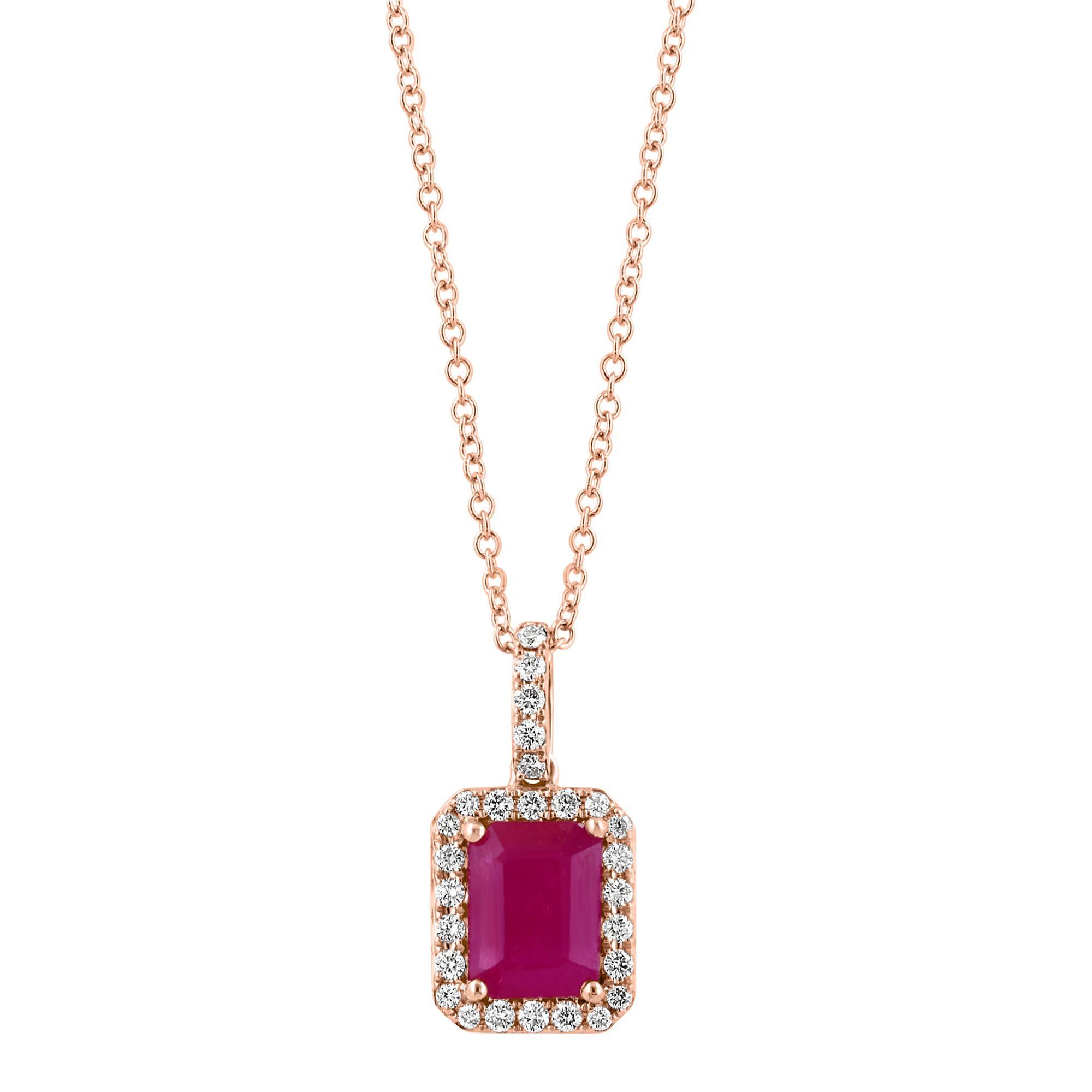 Effy Emerald Ruby 1/4ctw Diamond Halo Rose Gold Pendant Necklace -  YCPM221DR6
