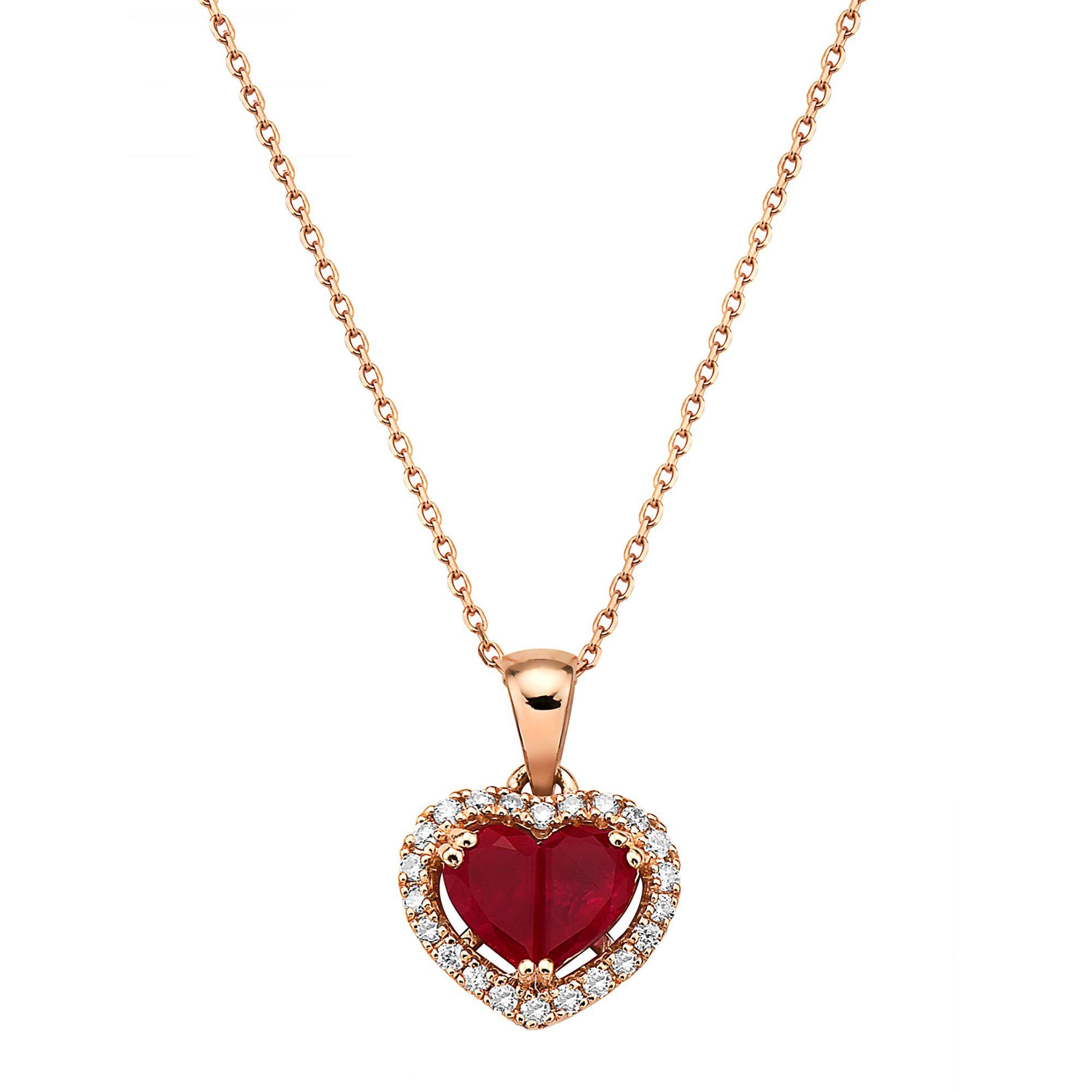 Effy Heart Ruby Composite 1/6ctw Diamond Halo Rose Gold Pendant Necklace -  YCPEN43DR6