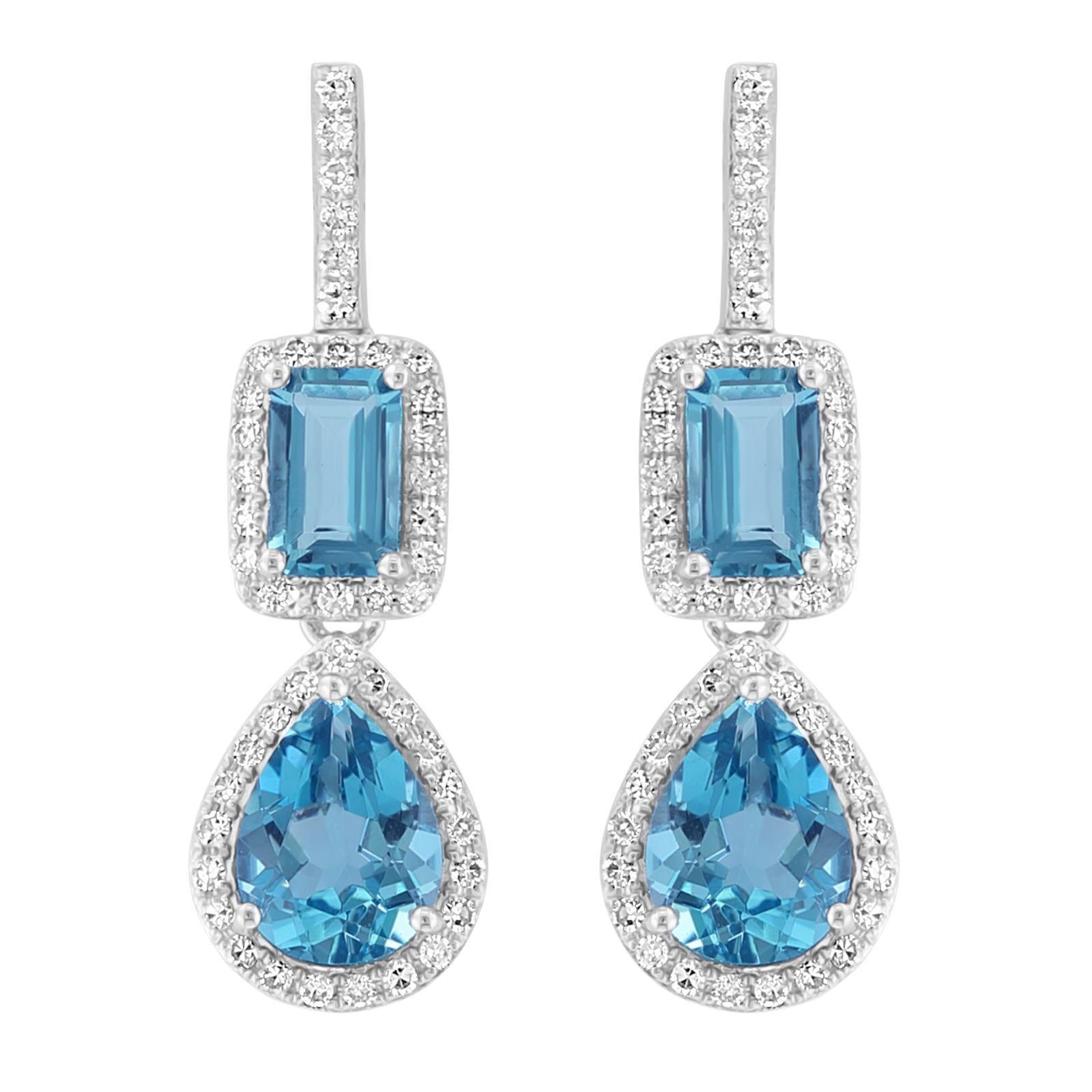 Effy London Blue Topaz and 1/4ctw Diamond Double Halo Drop White Gold Earrings -  HEW0Q252MI