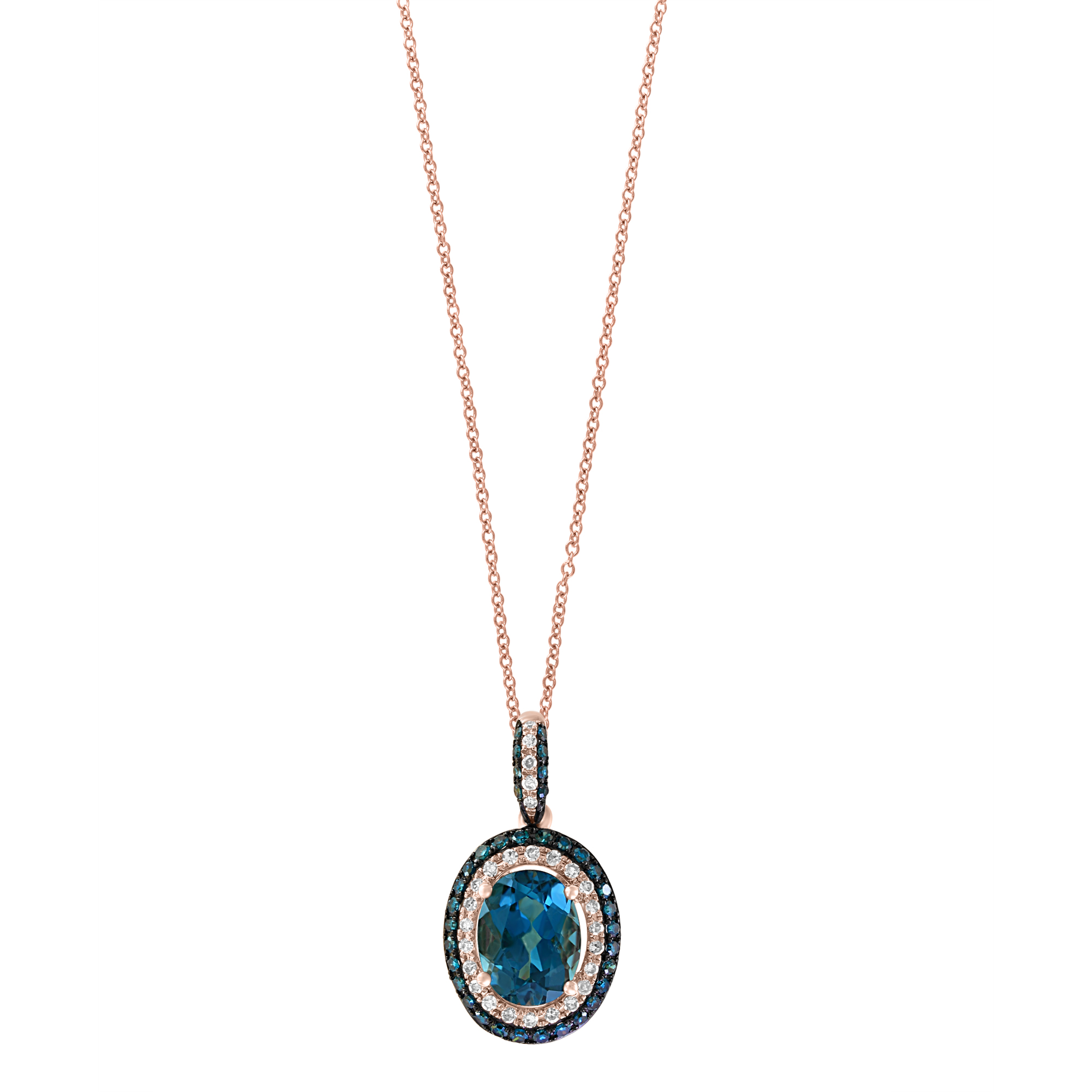Effy London Blue Topaz and 1/4ctw Diamond Double Halo Rose Gold Pendant Necklace -  HPVCK785DM