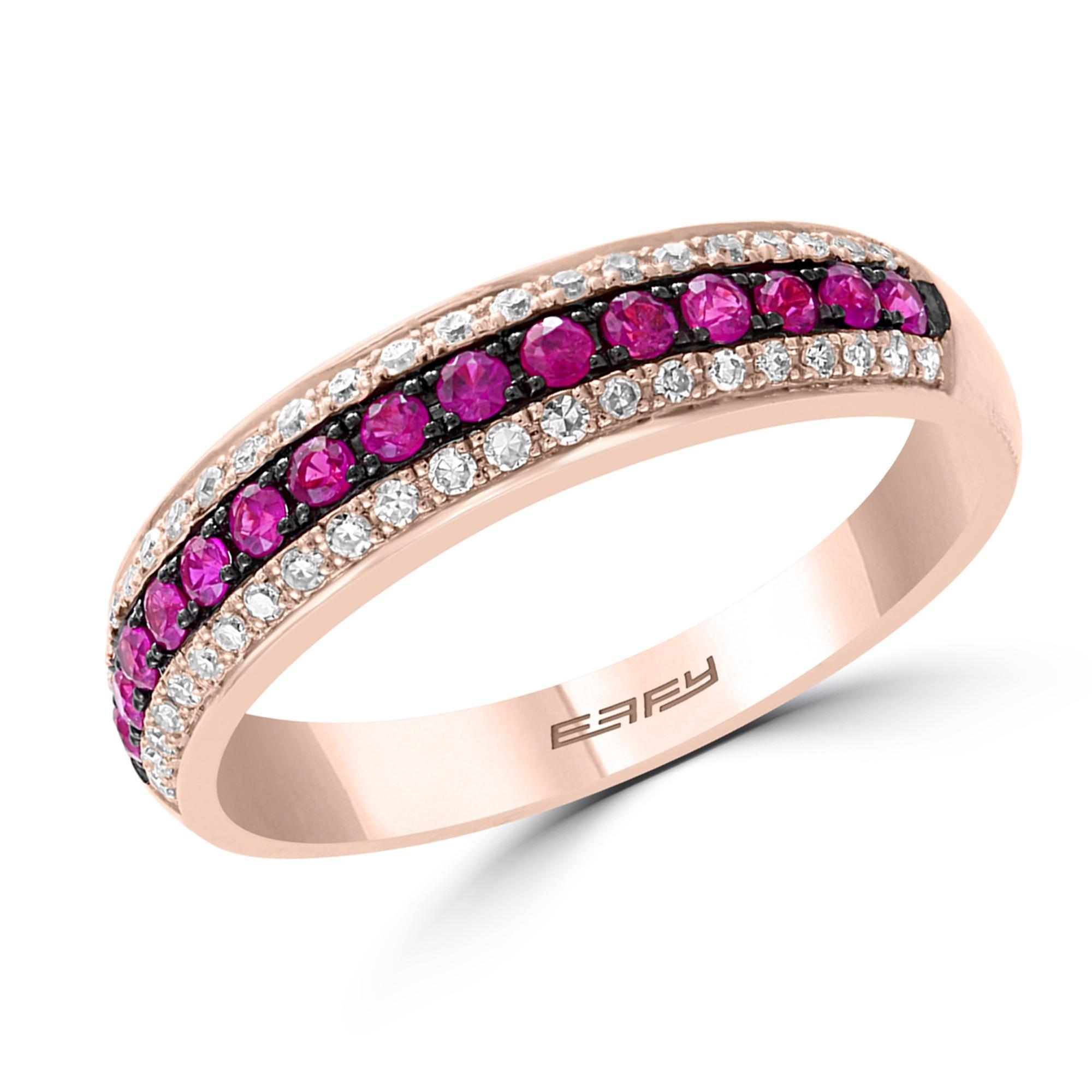 Effy Rose Gold Ruby and Diamond Band Ring 1/6ctw -  WZ0R001DR6