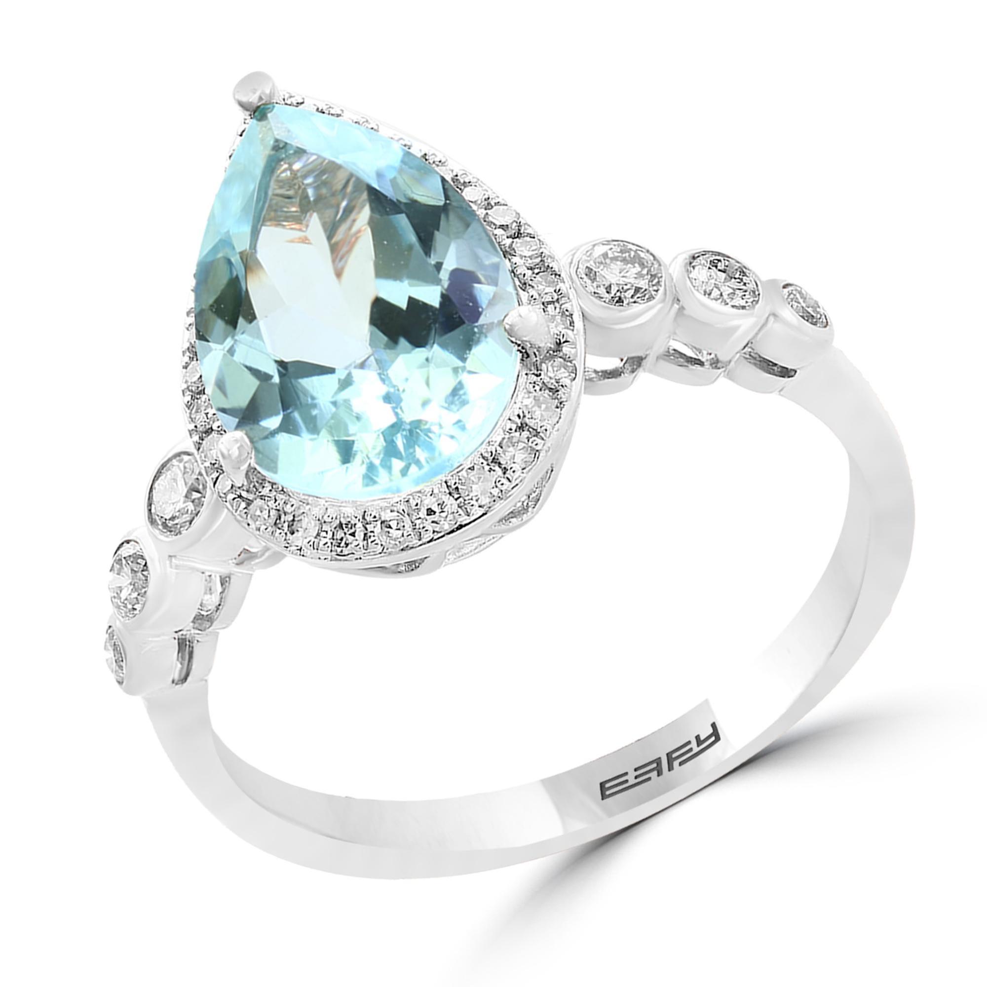Effy White Gold Aquamarine and Diamond Ring 1/4ctw -  HRW0L437DQ