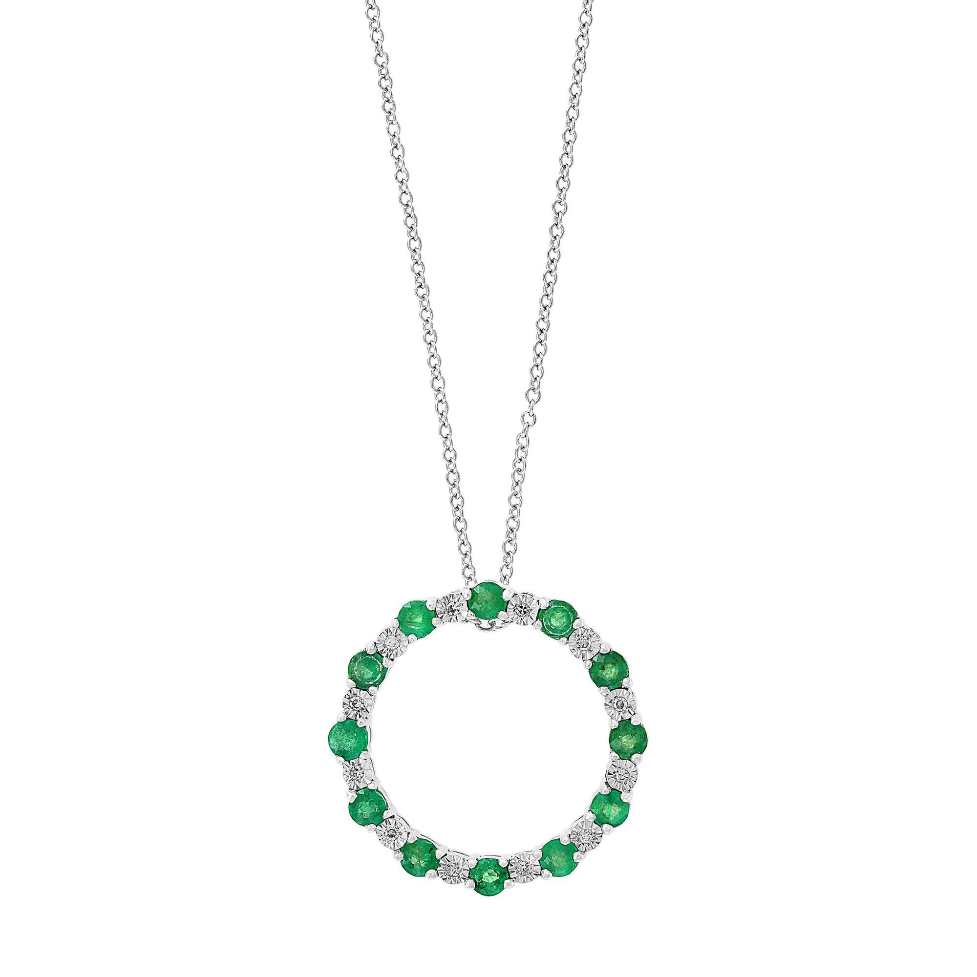 Effy White Gold Emerald and Diamond Accent Circle Necklace -  YCZBX80DE3