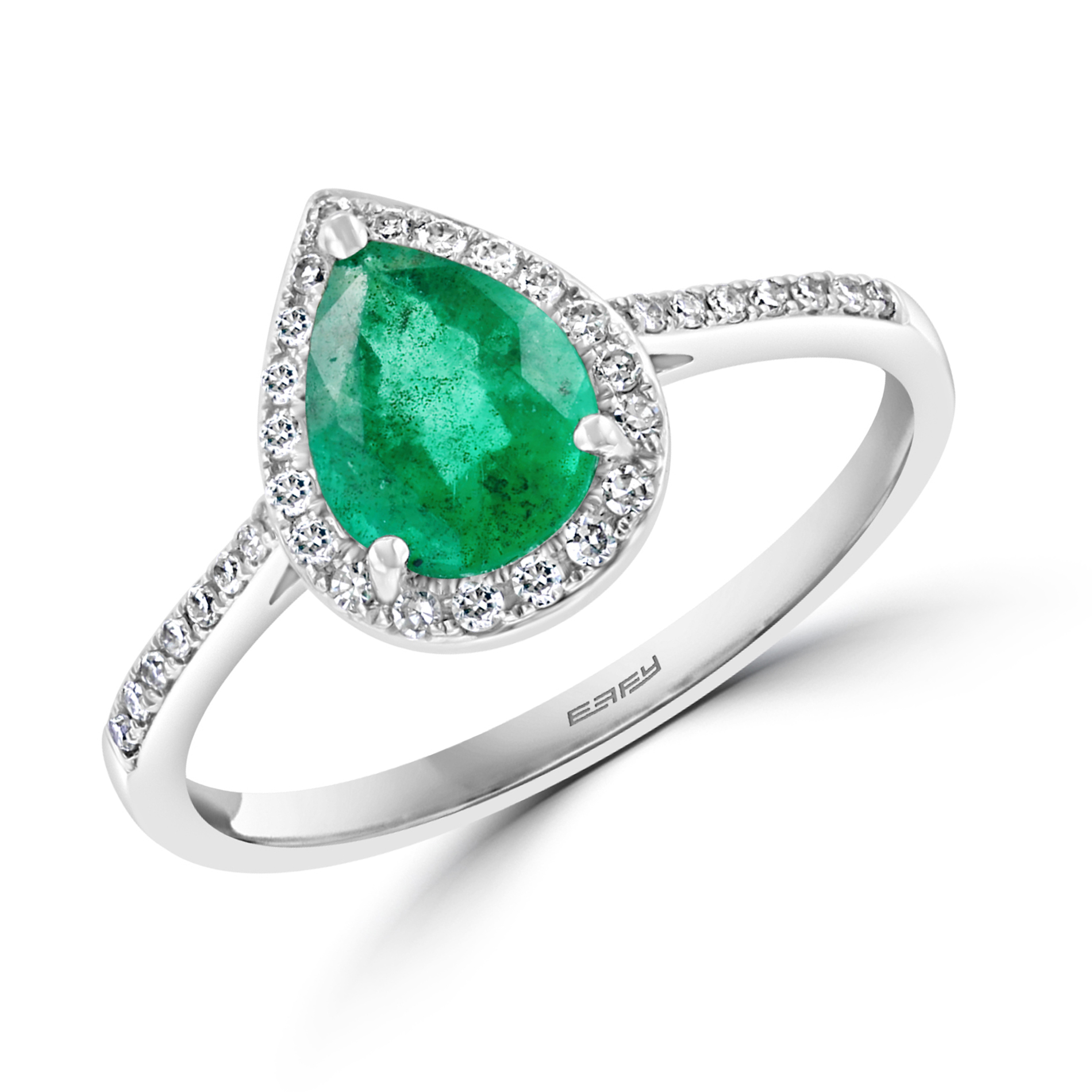 Effy White Gold Emerald and Diamond Ring 1/6ctw -  WZ0P219DE3