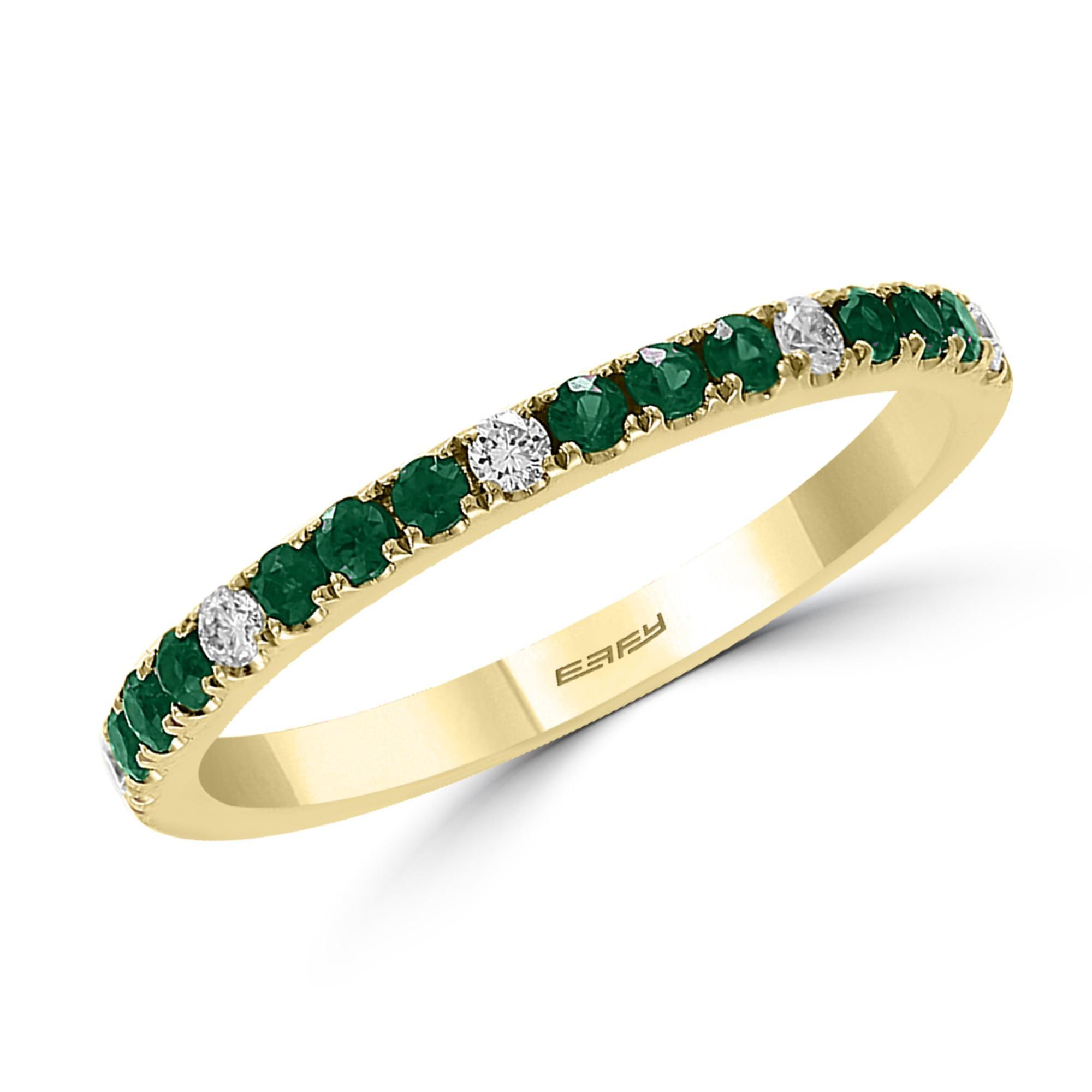 Effy Yellow Gold Emerald and Diamond Stackable Ring 1/10ctw -  WP0BX52DE4
