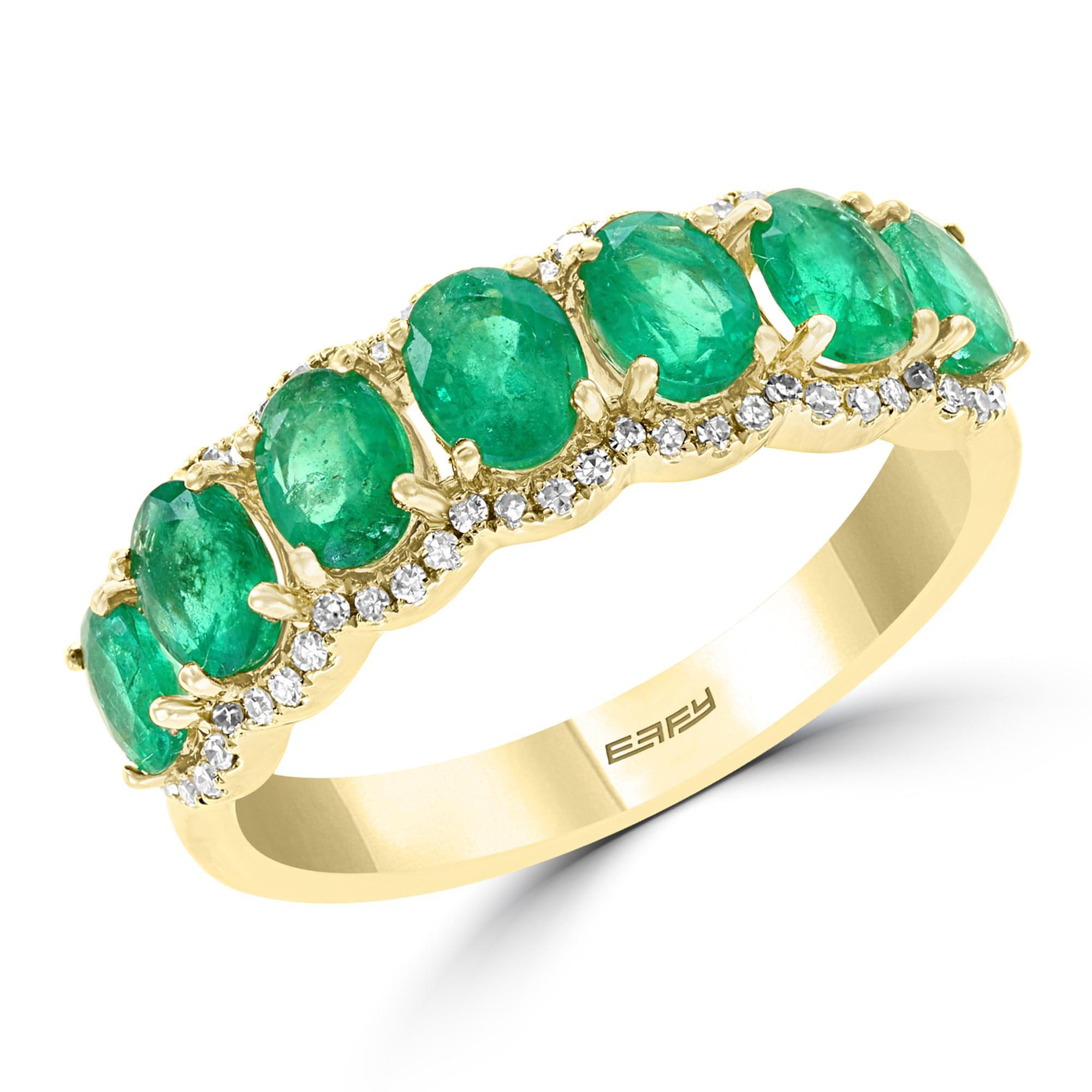 Effy Yellow Gold Emerald and Diamond Seven Stone Ring 1/5ctw -  WZ0BM23DE4