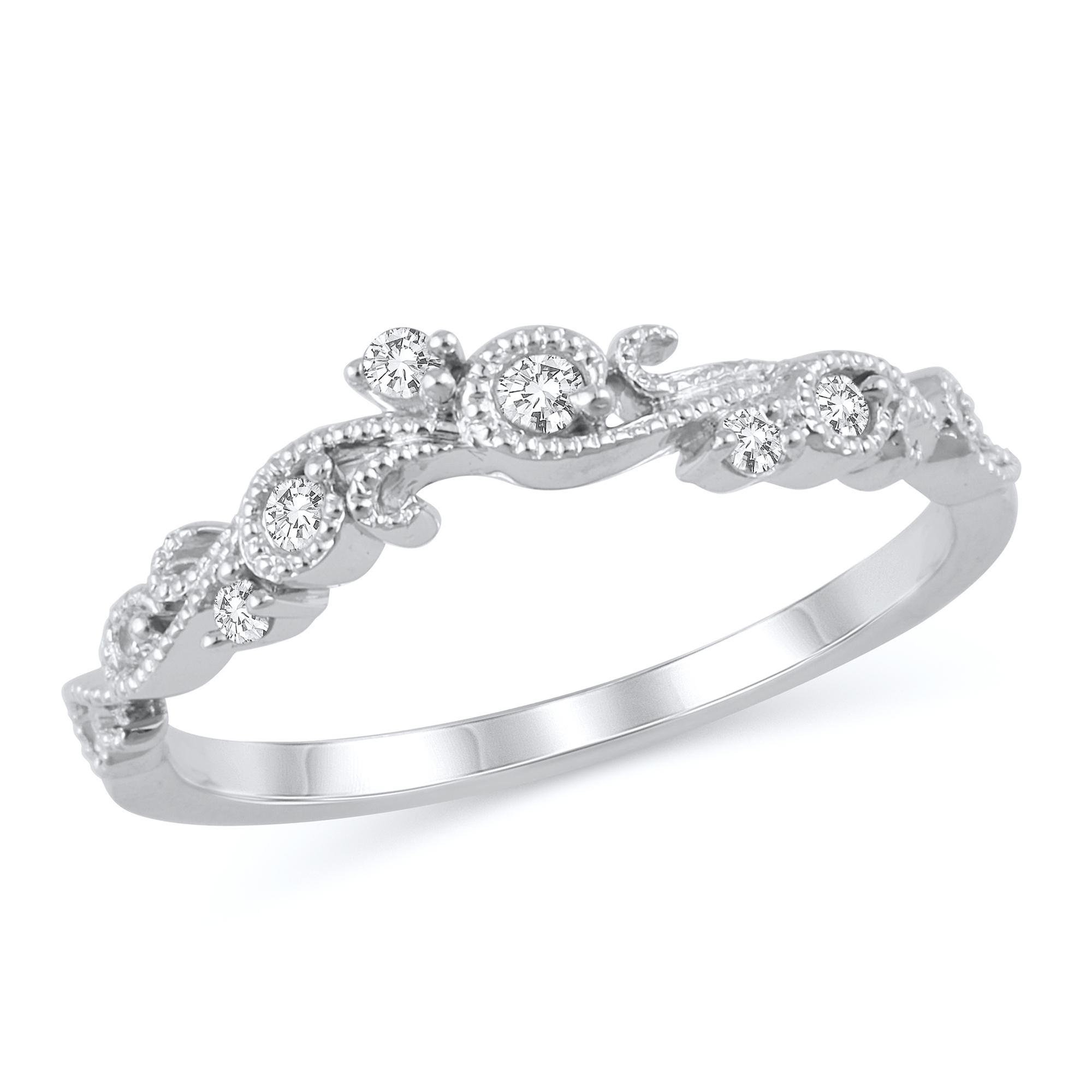 1/10ctw Round Diamond Vintage-Inspired White Gold Band - Embrace 
