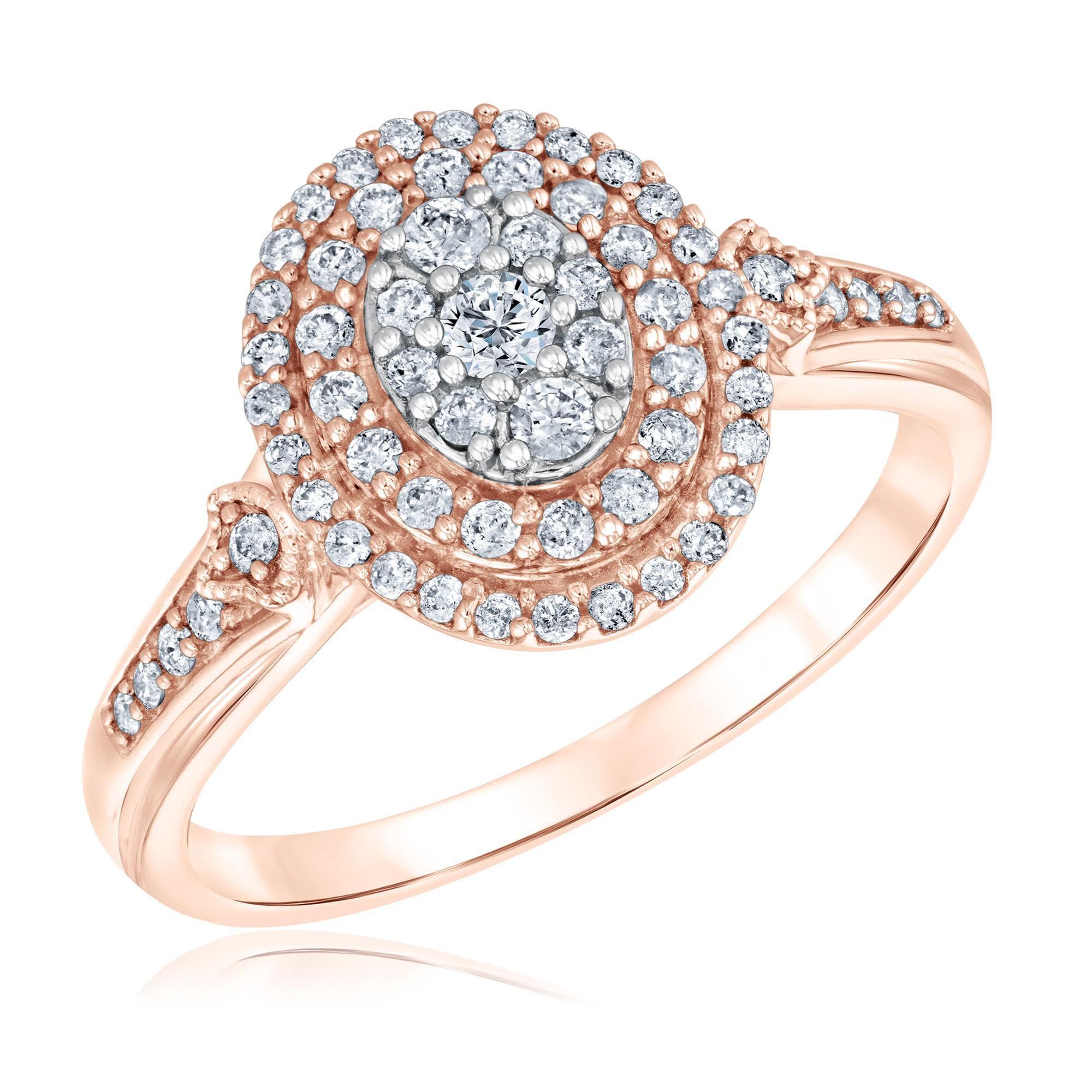 3/8ctw Oval Diamond Composite Rose Gold Engagement Ring | Harmony