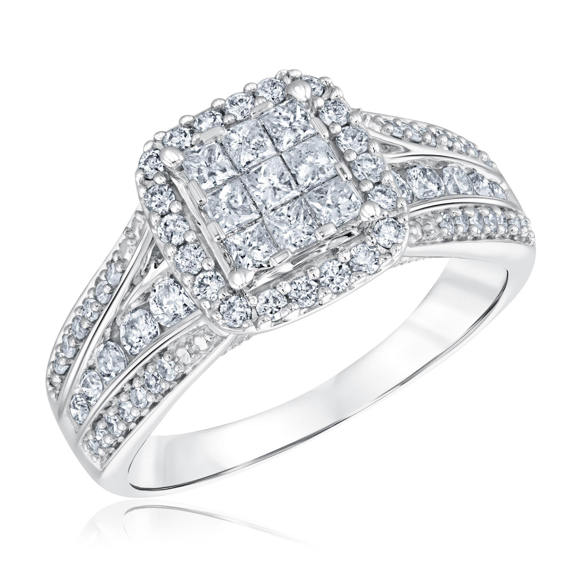 1ctw Princess Diamond Composite Halo White Gold Engagement Ring 1ctw | Harmony Collection