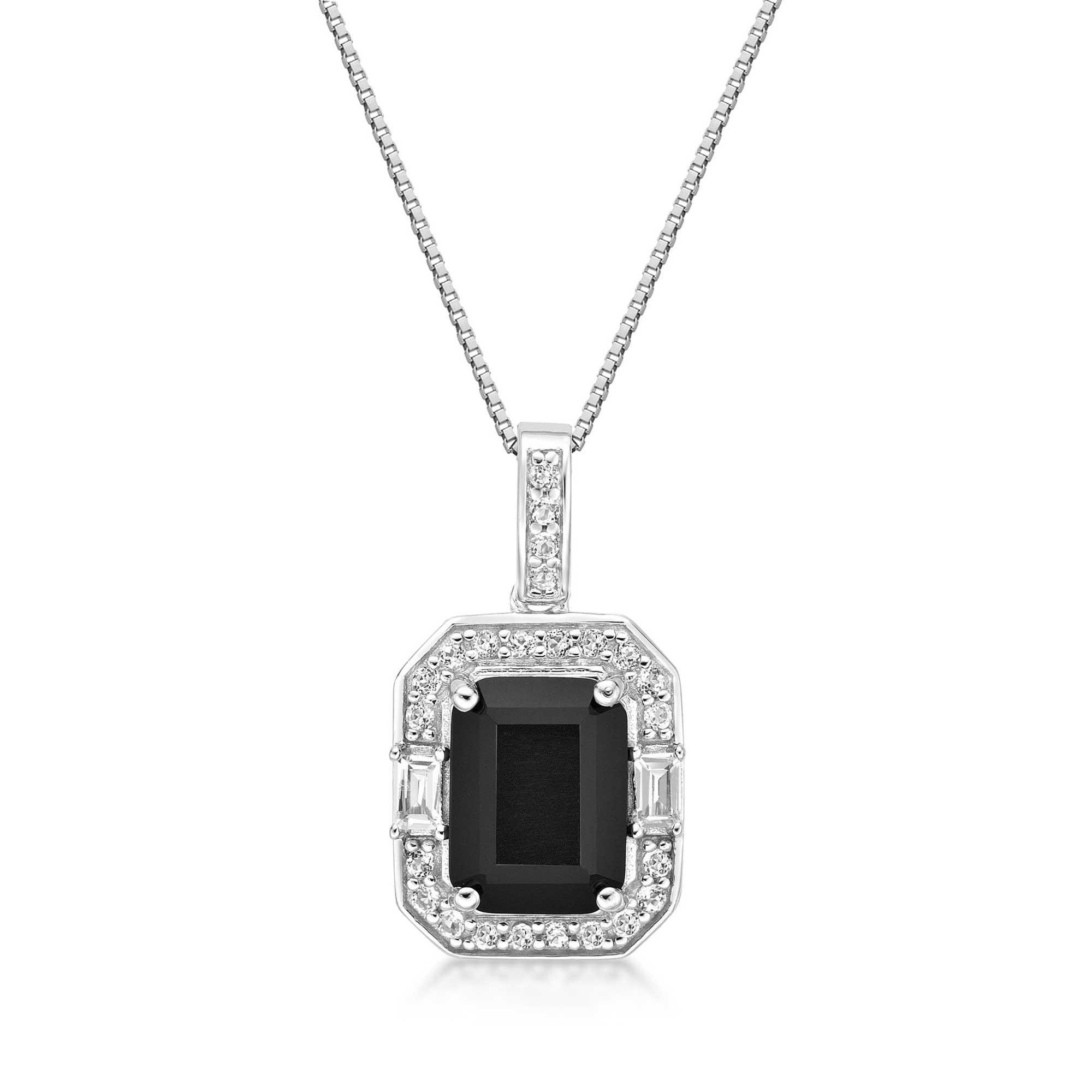 Emerald-Cut Black Onyx and White Topaz Vintage-Inspired Pendant N