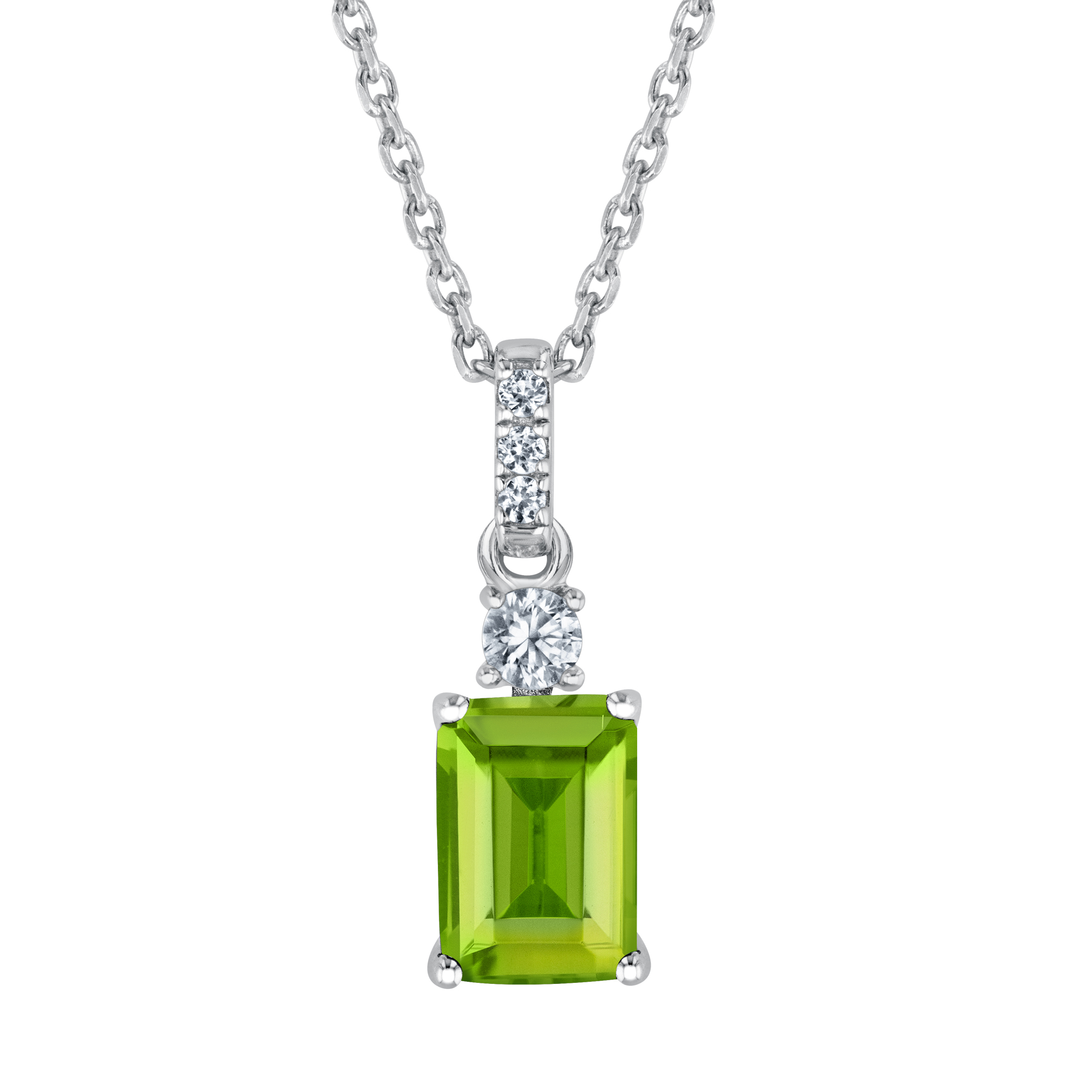 Emerald-Cut Peridot and Created White Sapphire Sterling Silver Pe
