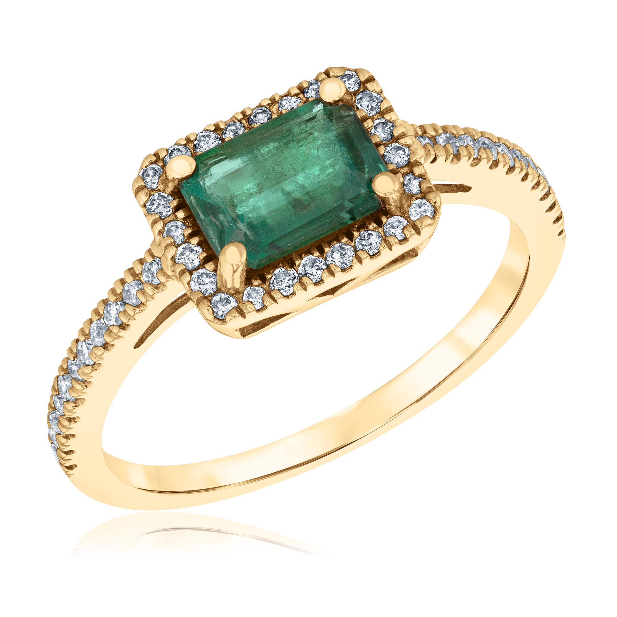 Emerald and 1/4ctw Diamond Halo Yellow Gold Ring