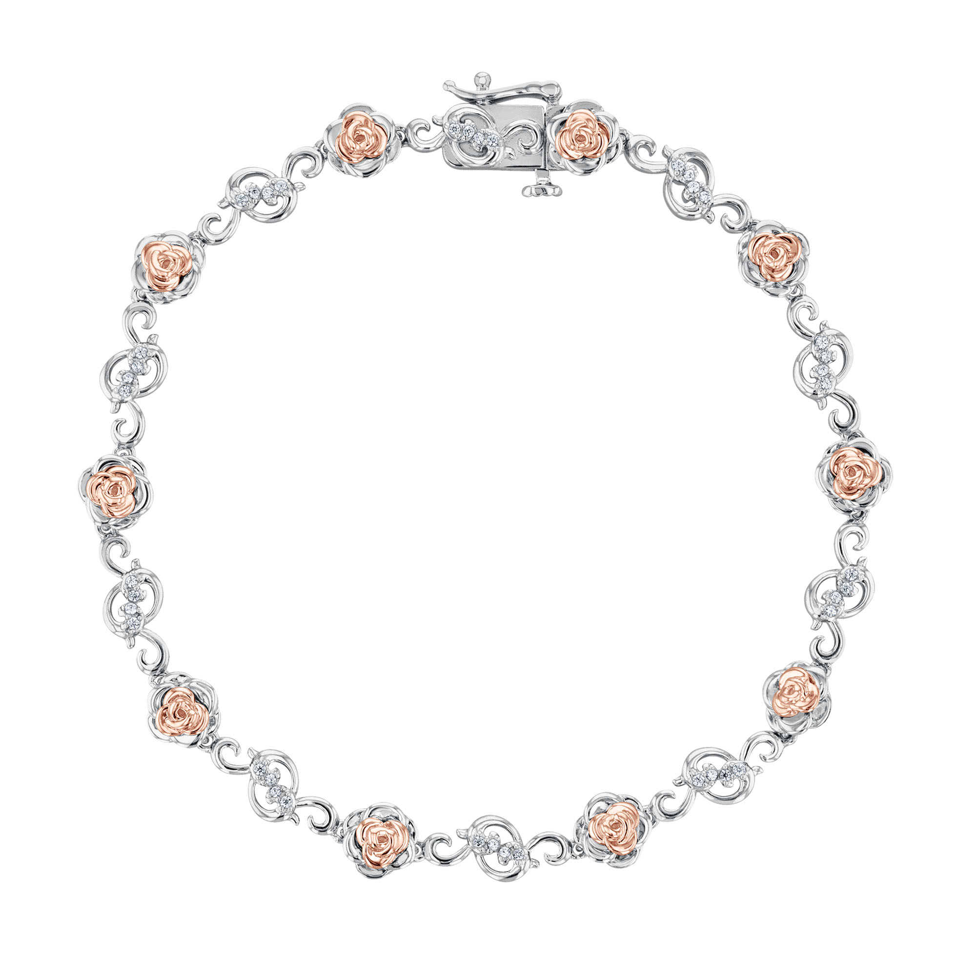 Enchanted Disney  Fine Jewelry 1/6ctw Diamond Belle's Rose Two-Tone Bracelet