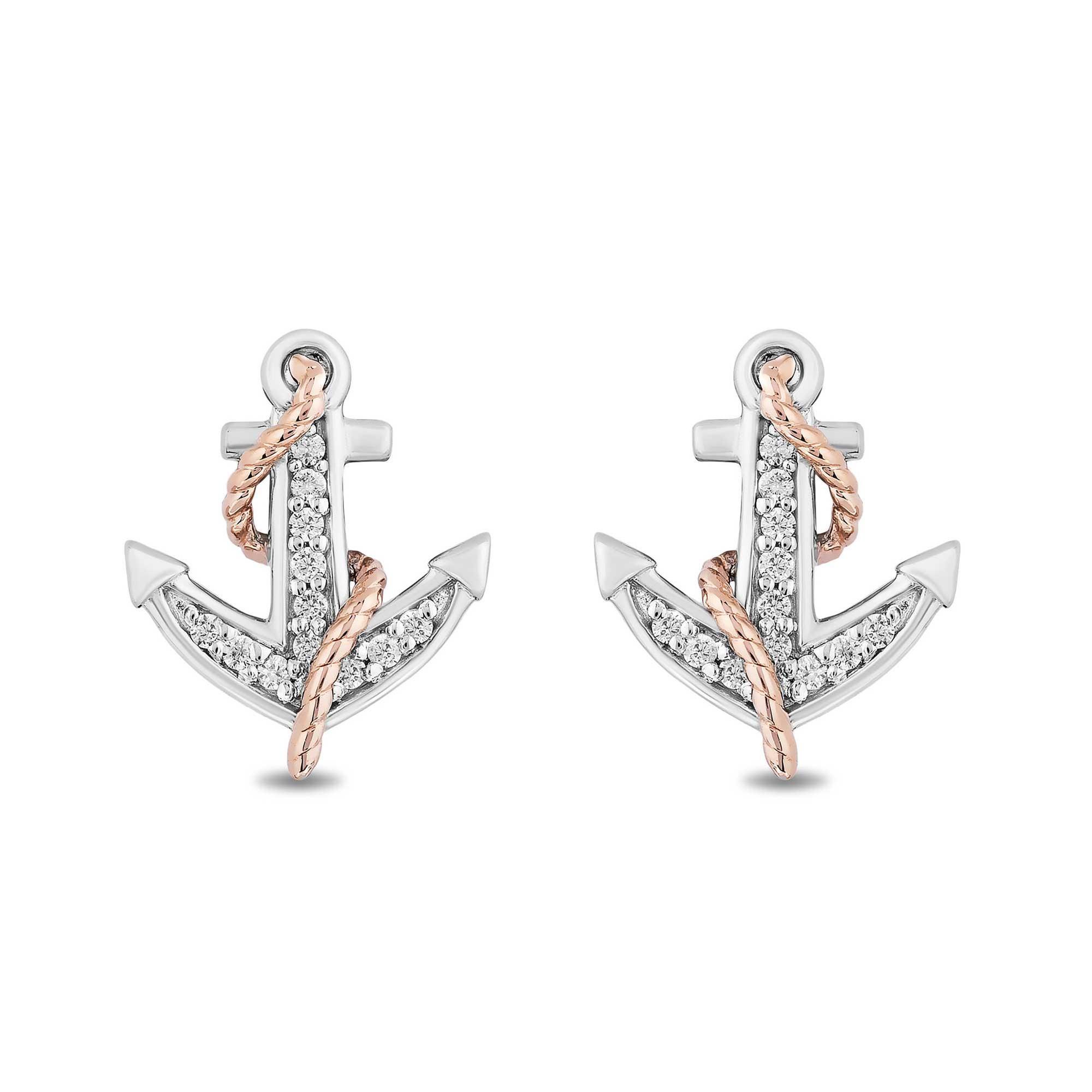 Enchanted Disney  Fine Jewelry Ariel Two-Tone Diamond Anchor Earrings 1/10ctw