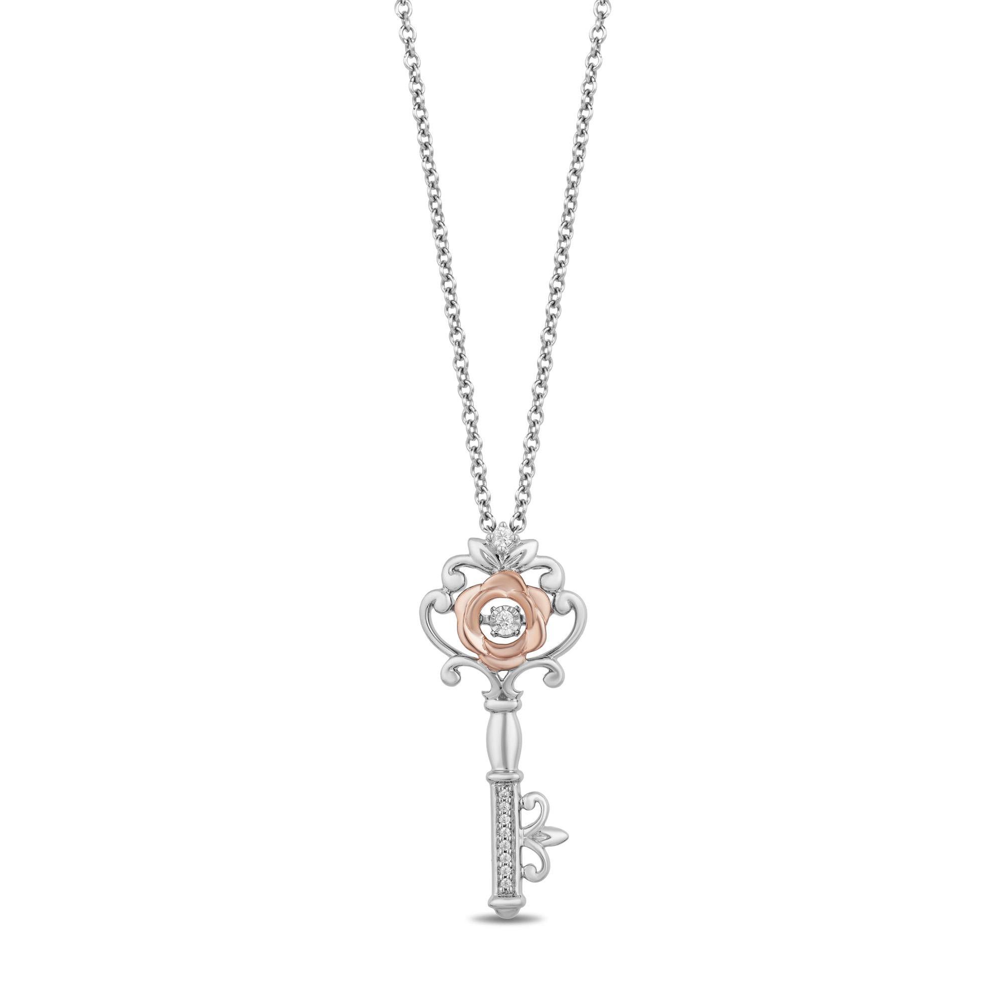 Enchanted Disney  Fine Jewelry Belle's Diamond Key Pendant Necklace 1/20ctw