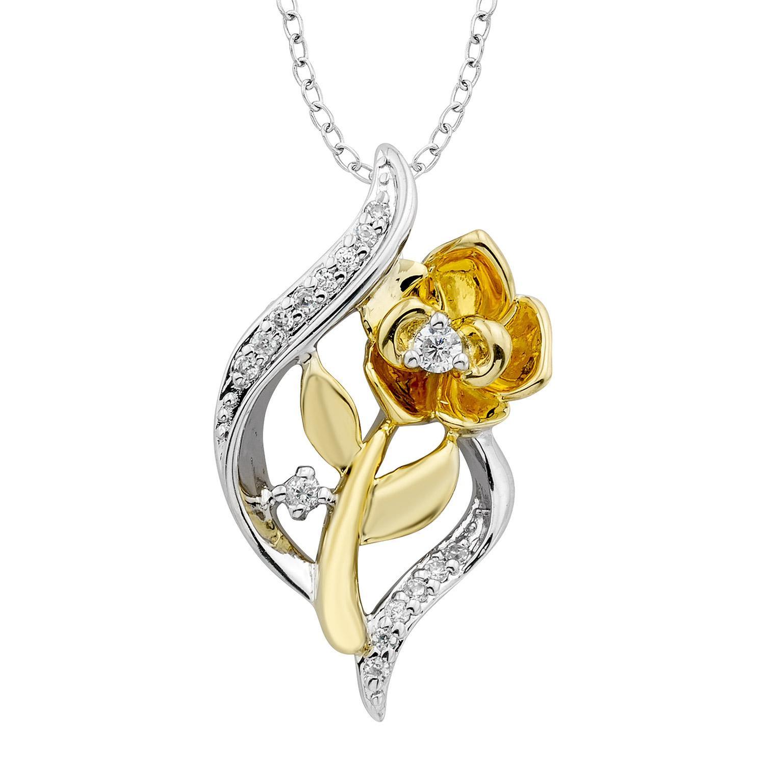 Enchanted Disney  Fine Jewelry Belle's Diamond Rose Twist Pendant Necklace 1/10ctw