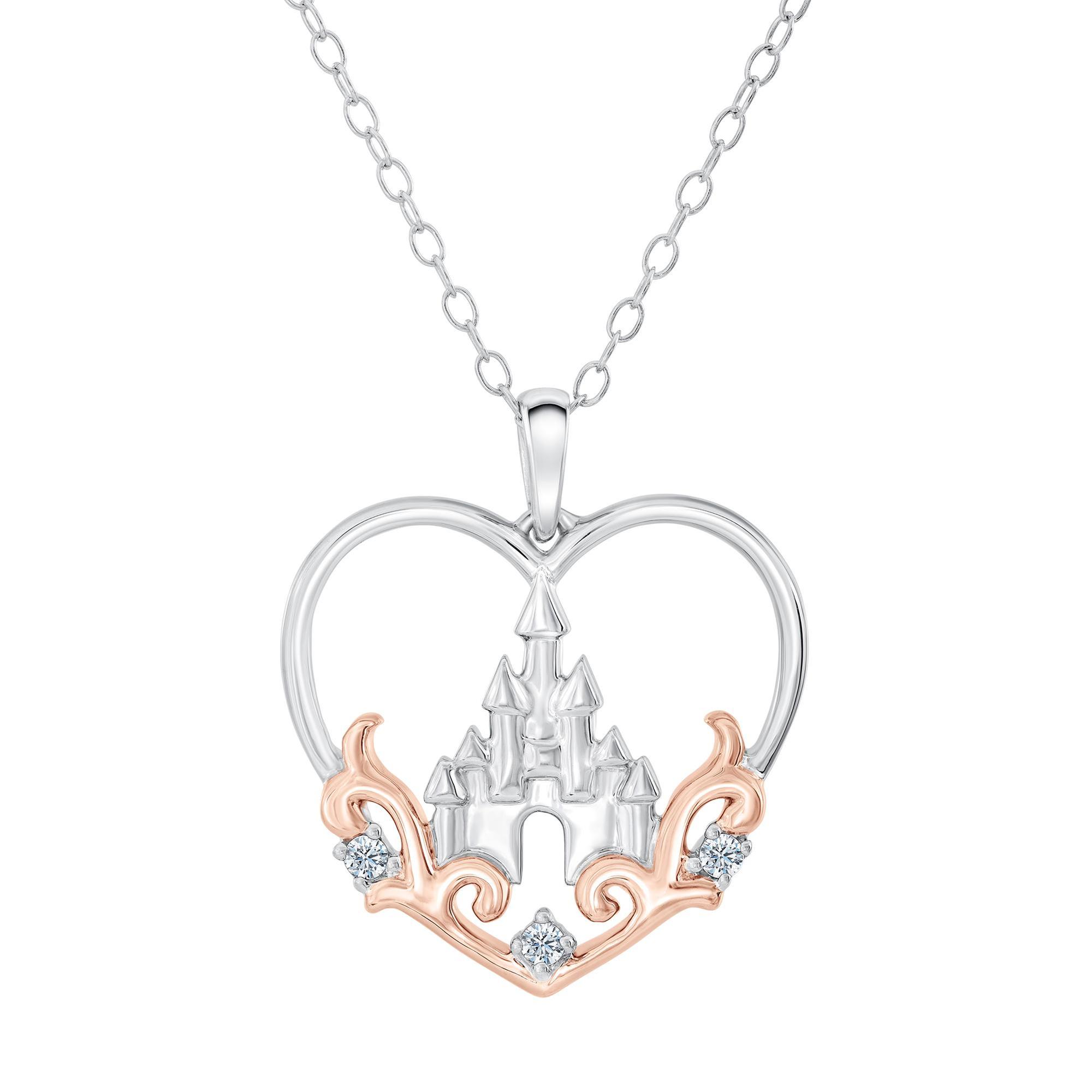 Enchanted Disney  Fine Jewelry Princess Castle Diamond Heart Pendant 1/20ctw