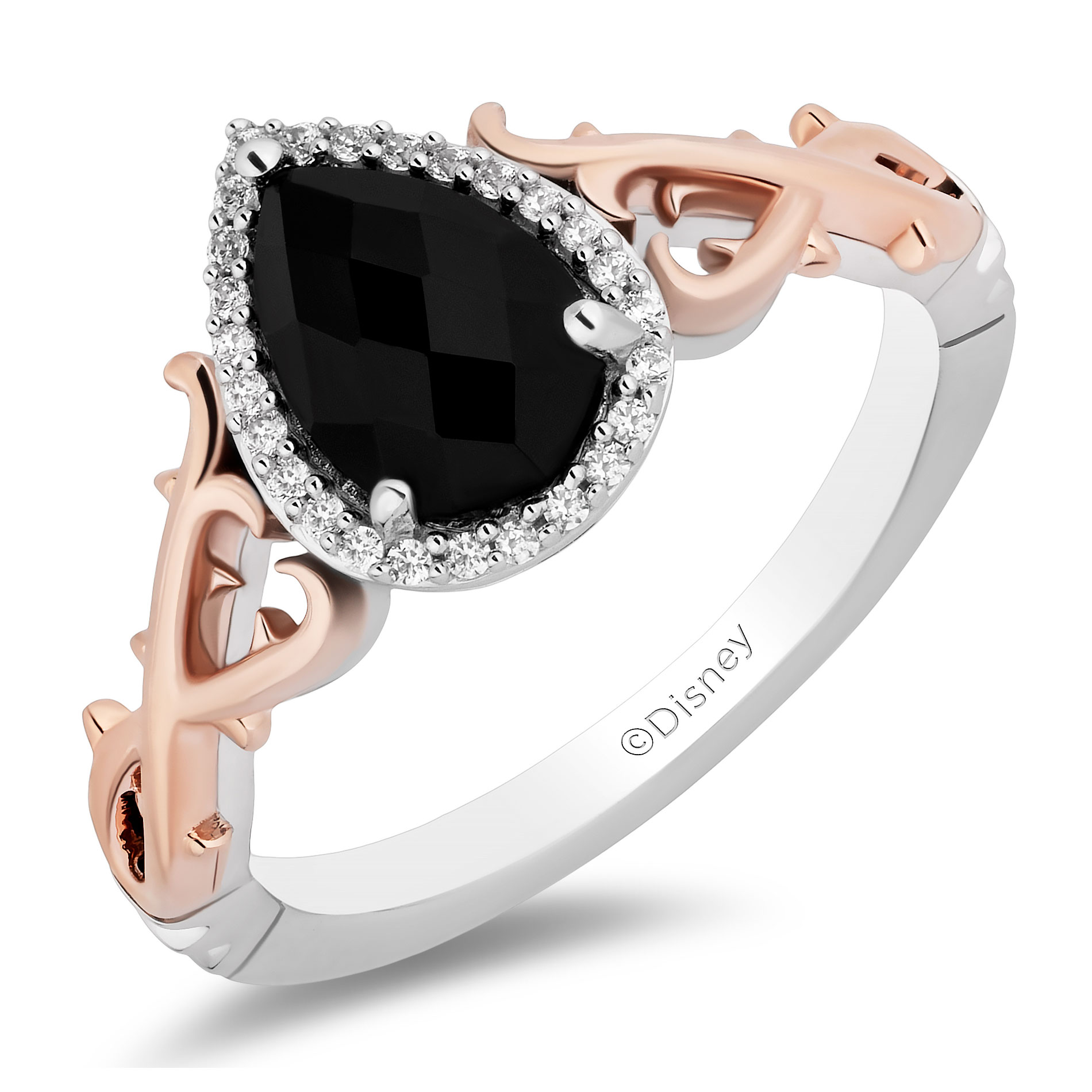 Enchanted Disney Women's  Fine Jewelry Villains Maleficent Black Onyx 1/10ctw Diamond Two-Tone Ring  Ring Size: 8