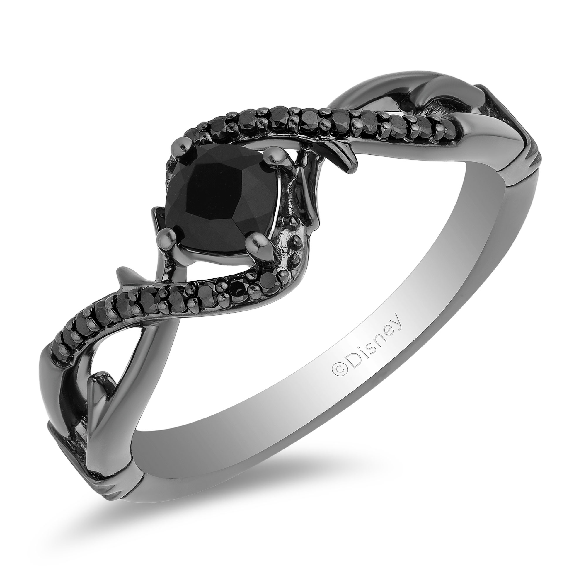 Enchanted Disney Women's  Fine Jewelry Villains Black Onyx 1/10ctw Treated Black Diamond Sterling Silver Ring | Maleficent  Ring Size: 6
