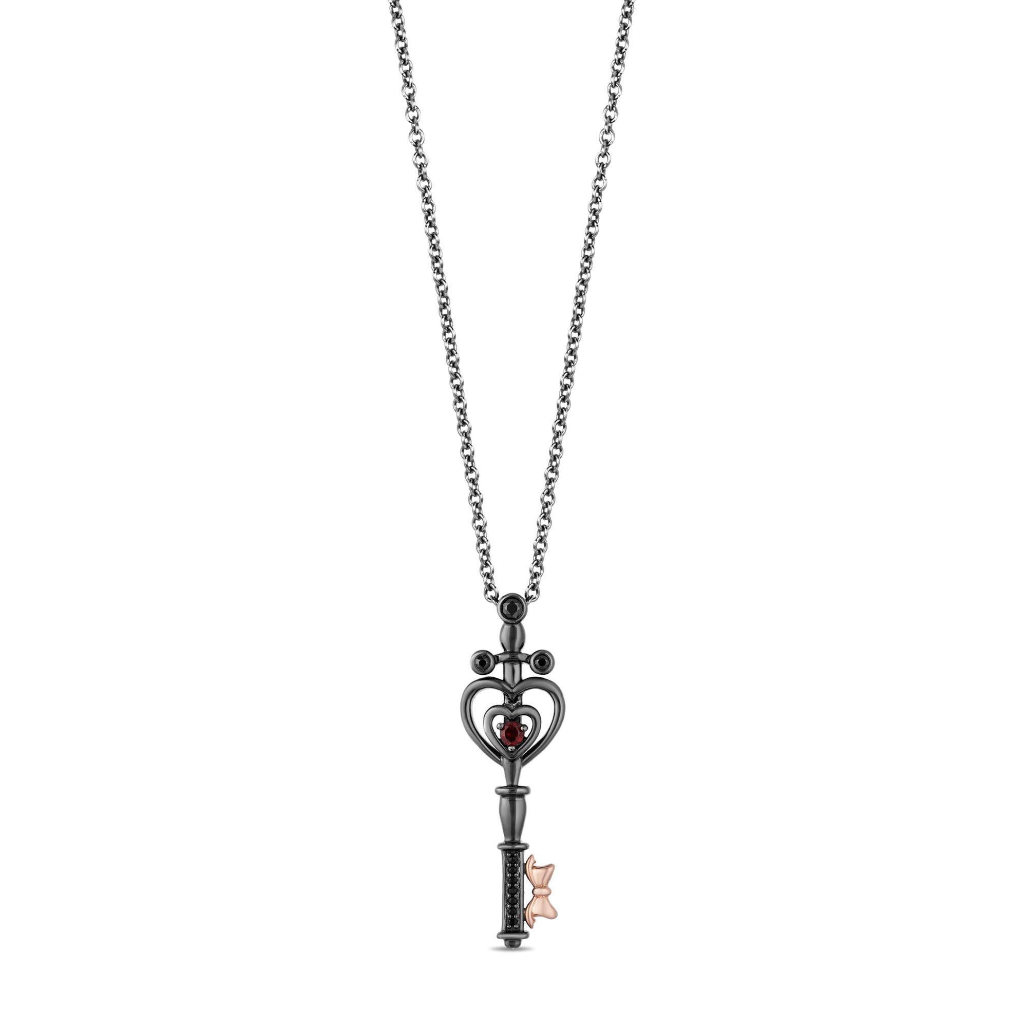 Enchanted Disney  Fine Jewelry Villains Evil Queen's Treated Black Diamond and Garnet Key Pendant 1/10ctw