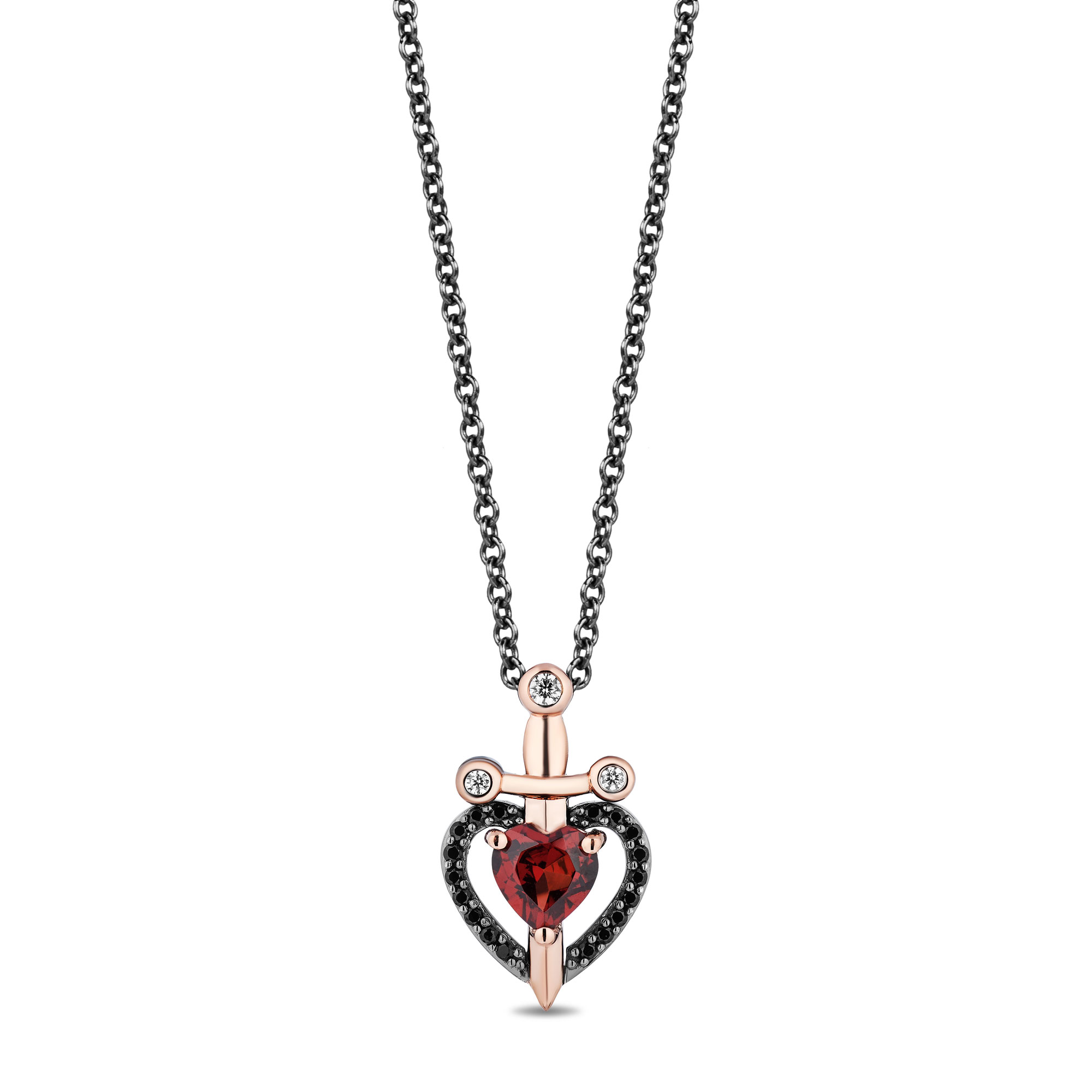 Enchanted Disney  Fine Jewelry Villains Evil Queen Garnet 1/10ctw Treated Black Diamond Two-Tone Pendant Necklace