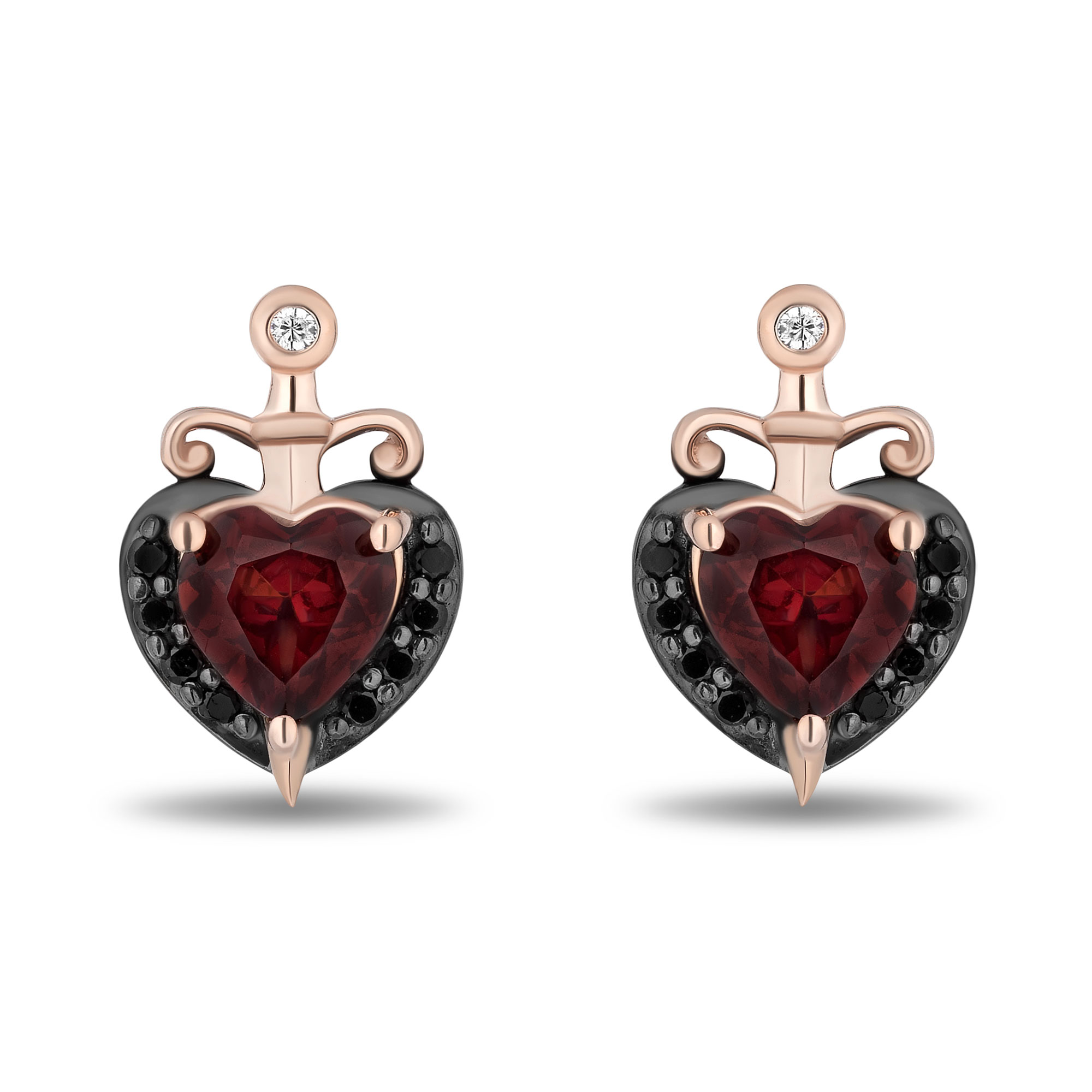 Enchanted Disney  Fine Jewelry Villains Evil Queen Garnet 1/7ctw Treated Black Diamond Earrings