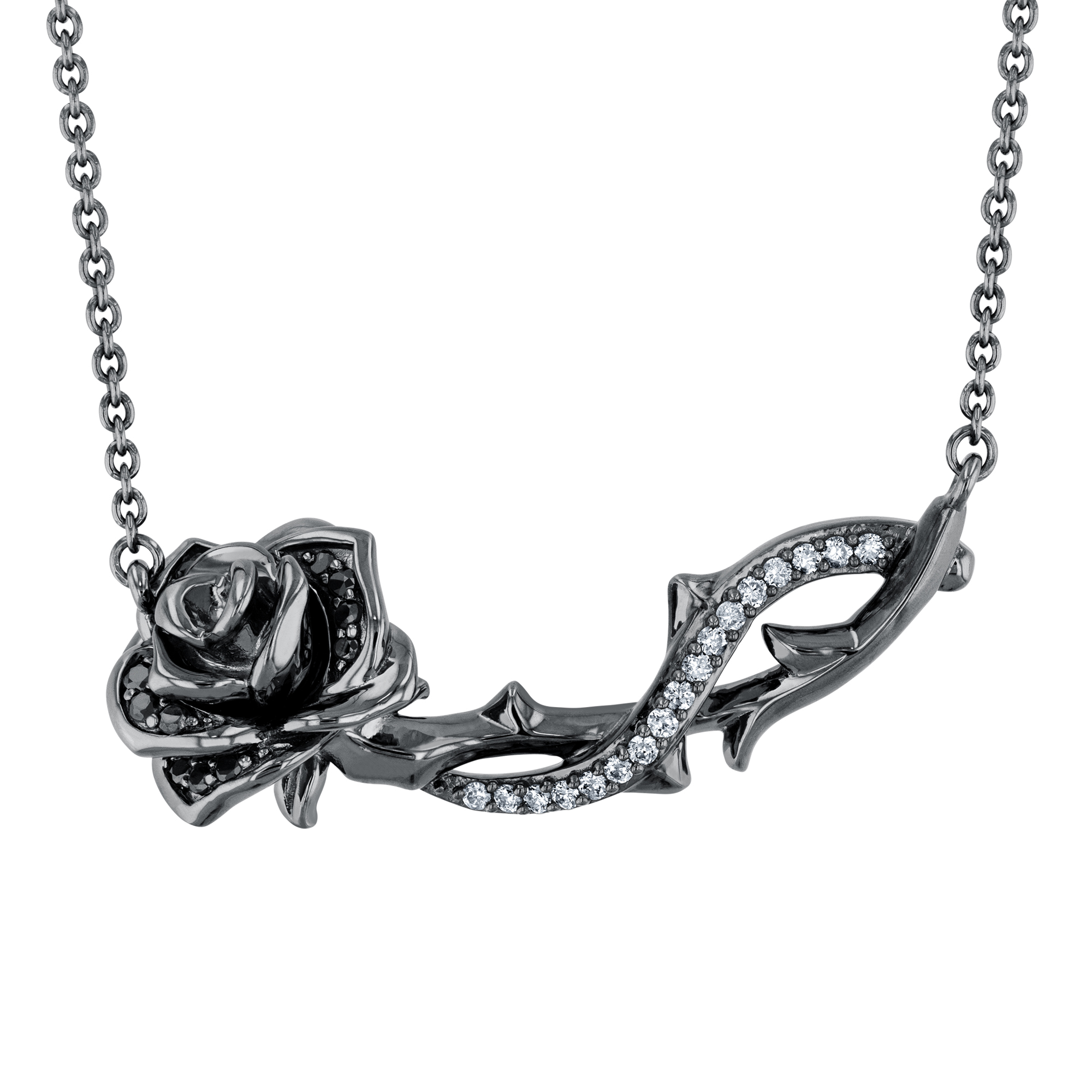 Enchanted Disney  Fine Jewelry Villains Maleficent 1/5ctw Diamond and Treated Black Diamond Rose Necklace