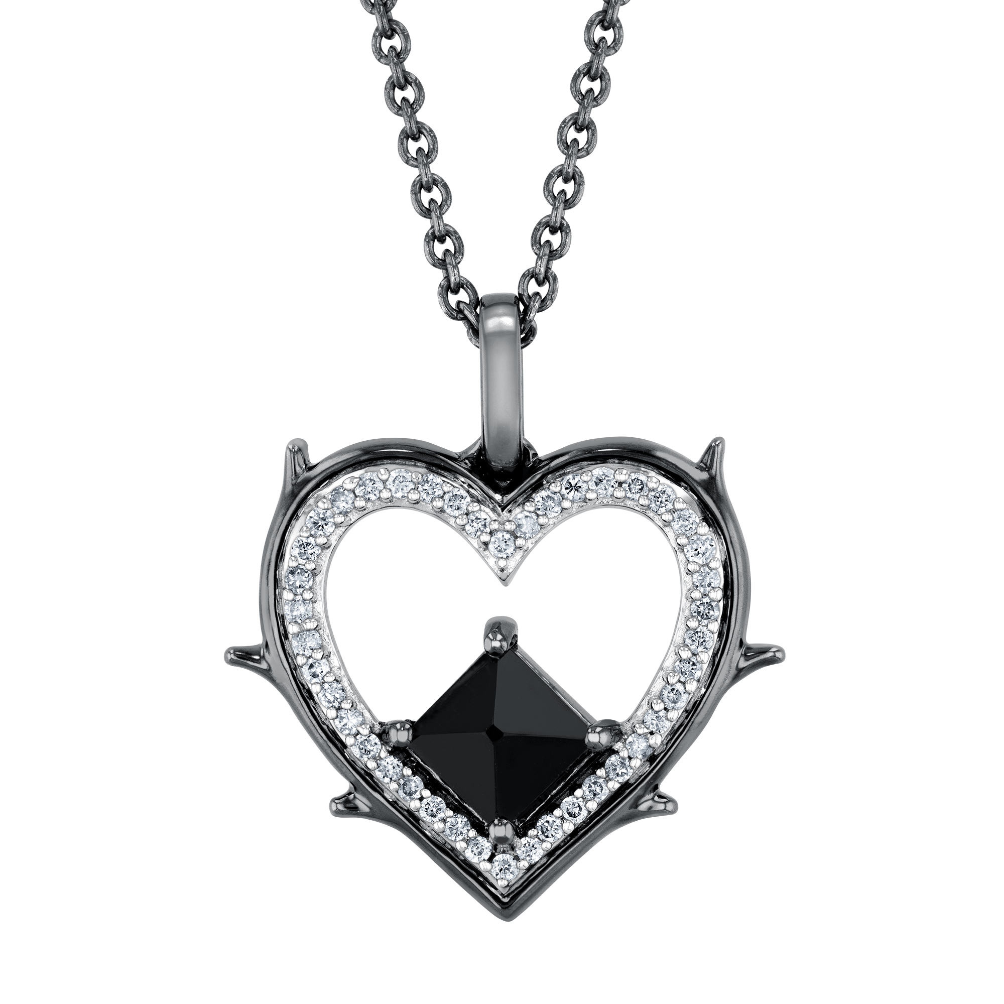 Enchanted Disney  Fine Jewelry Villains Maleficent Black Onyx and 1/8ctw Diamond Heart Pendant Necklace