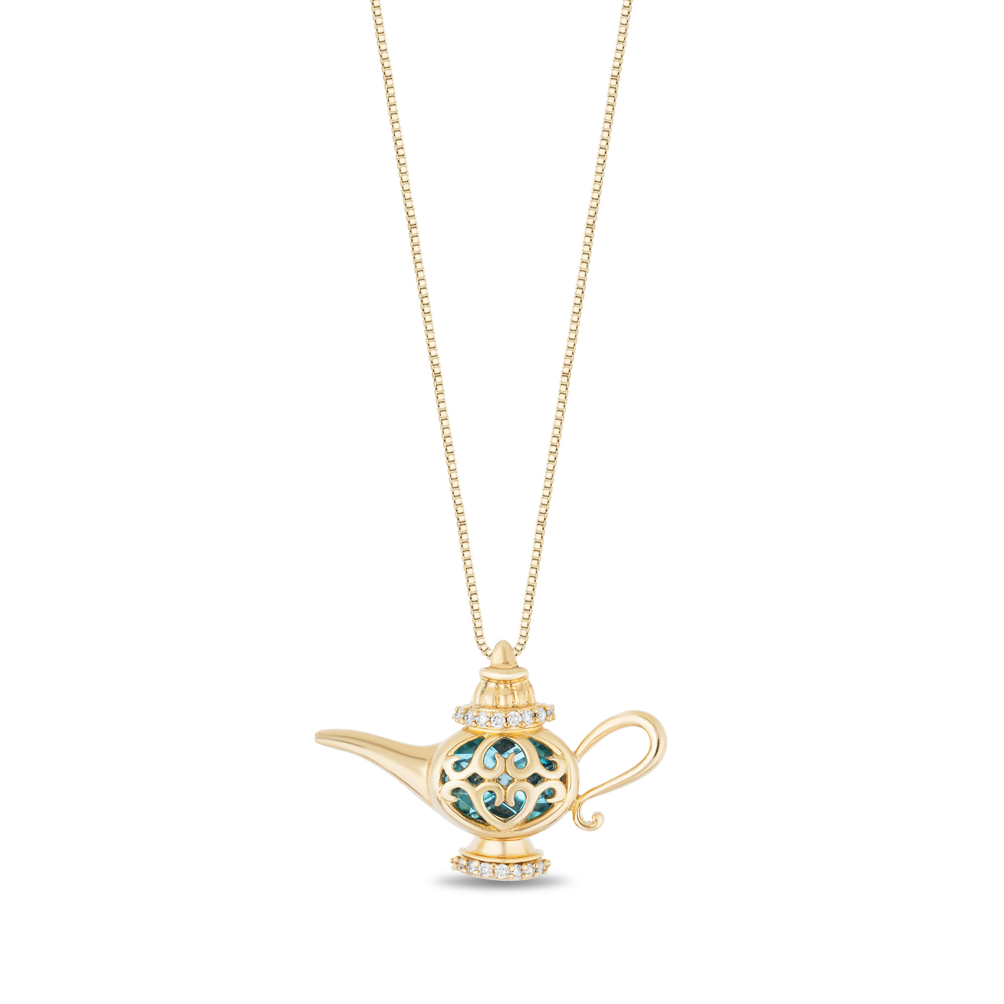 Mills Collection Enchanted Disney Vault Jasmine Swiss Blue Topaz and Diamond Lamp Pendant Necklace 1/20ctw