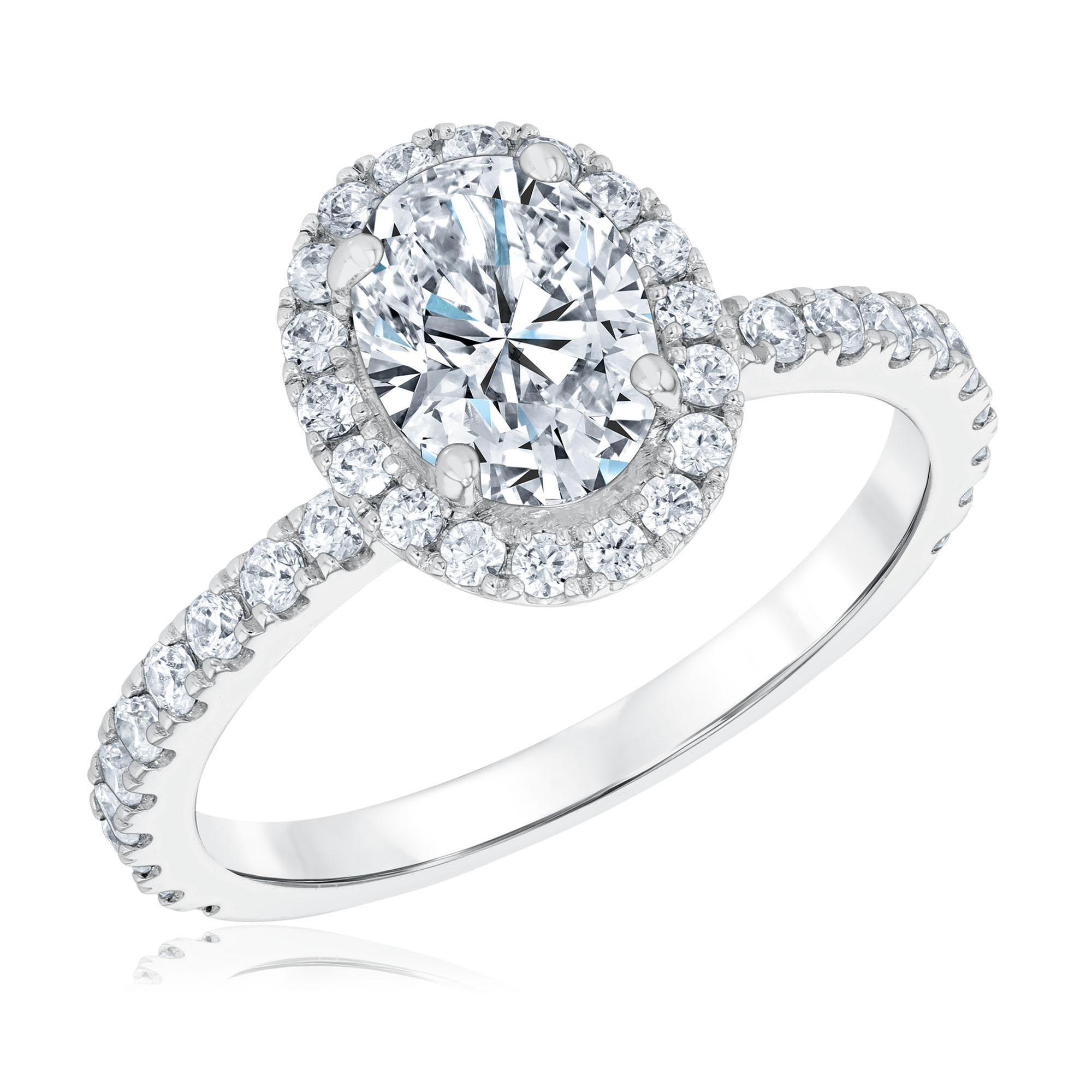 1 5 8ctw Oval Lab Grown Diamond Halo White Gold Engagement Ring Colorless