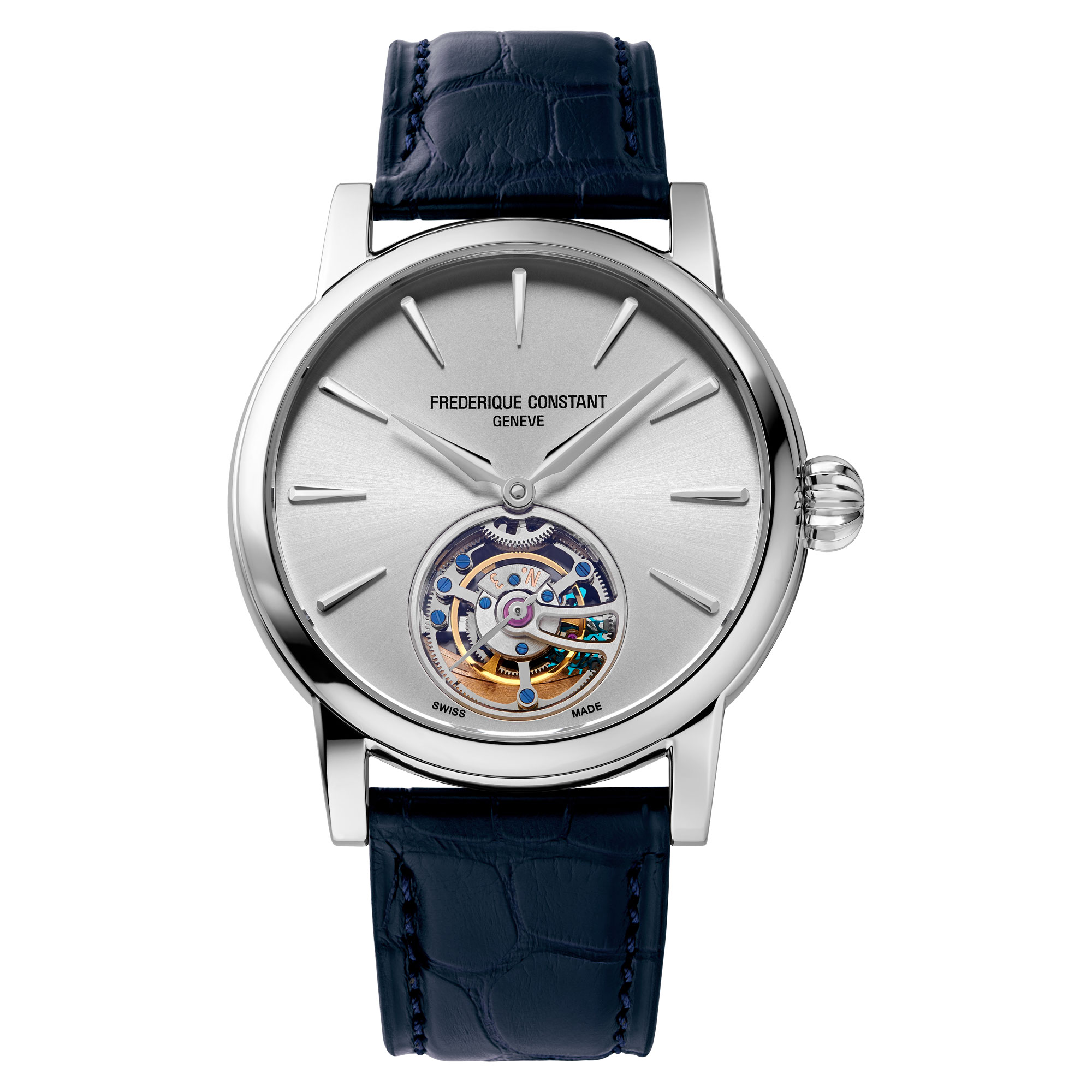Classic Tourbillon Manufacture Silver Dial Blue Leather Strap Watch 39mm - Frederique Constant FC-980S3H6