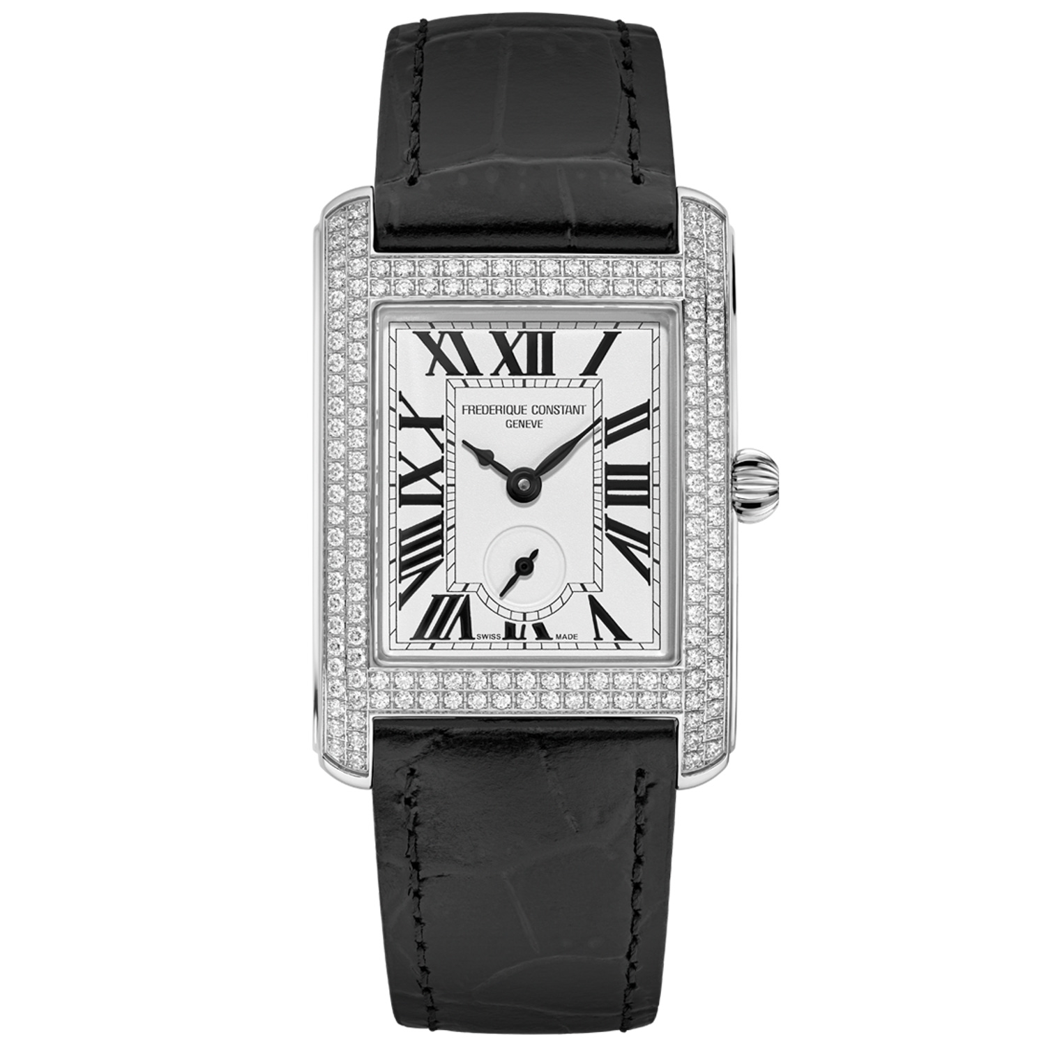 Classics Carree Diamond Silver Dial Black Leather Strap Watch 36mm x 25mm - Frederique Constant FC-235S2CD6
