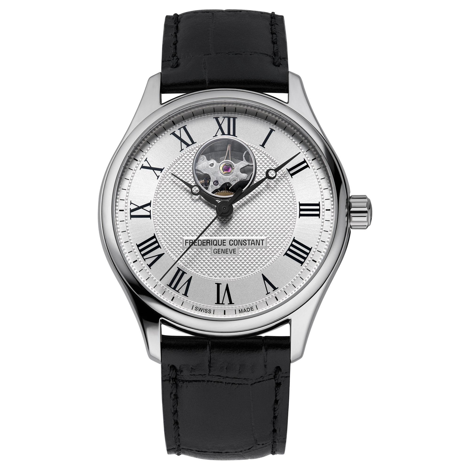 Classics Heart Beat Automatic Silver-Tone Dial and Black Leather Strap Watch | 40mm | - Frederique Constant FC-310MC5B6