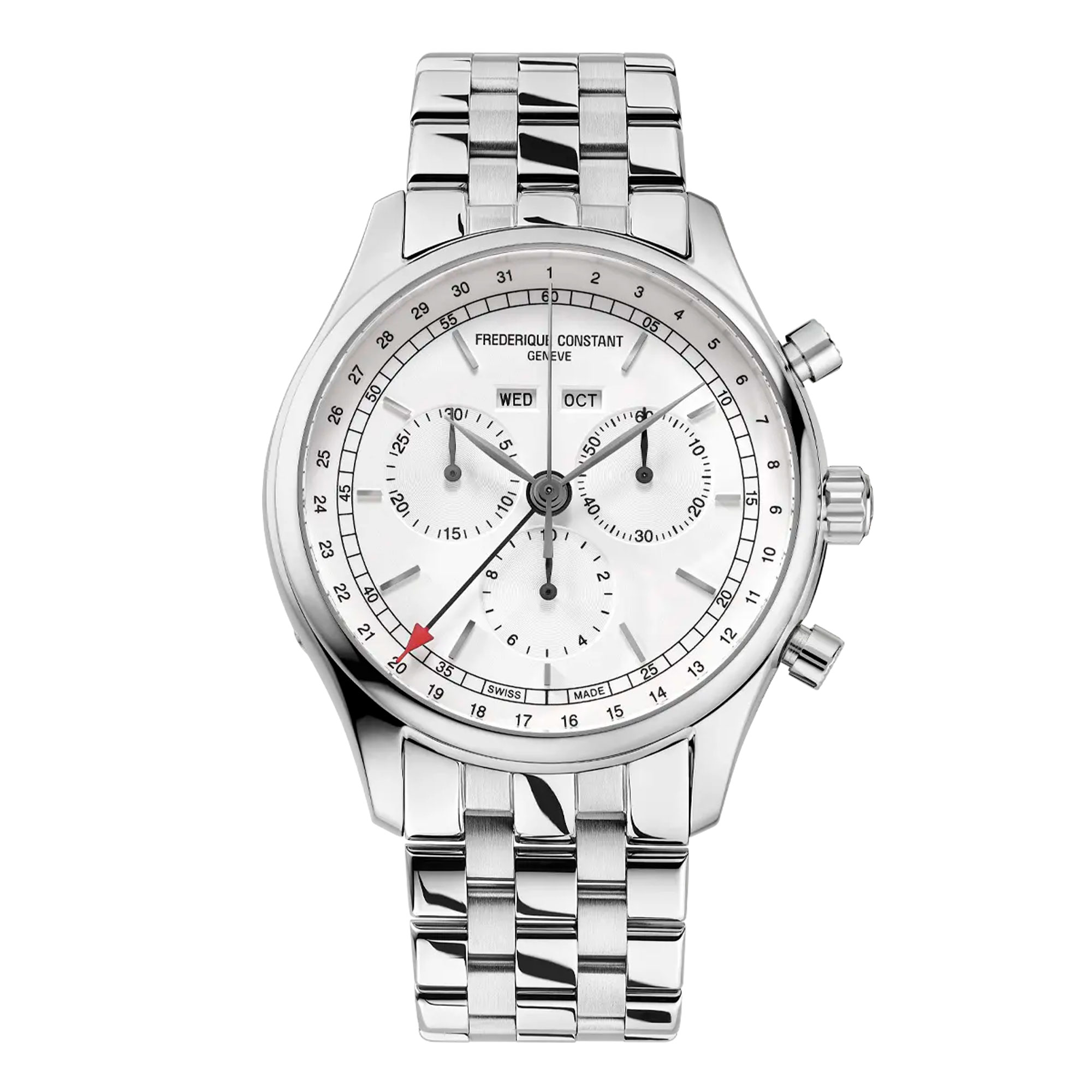 Classics Quartz Chronograph Triple Calendar Silver Dial Stainless Steel Bracelet Watch 40mm - Frederique Constant FC-296SW5B6B