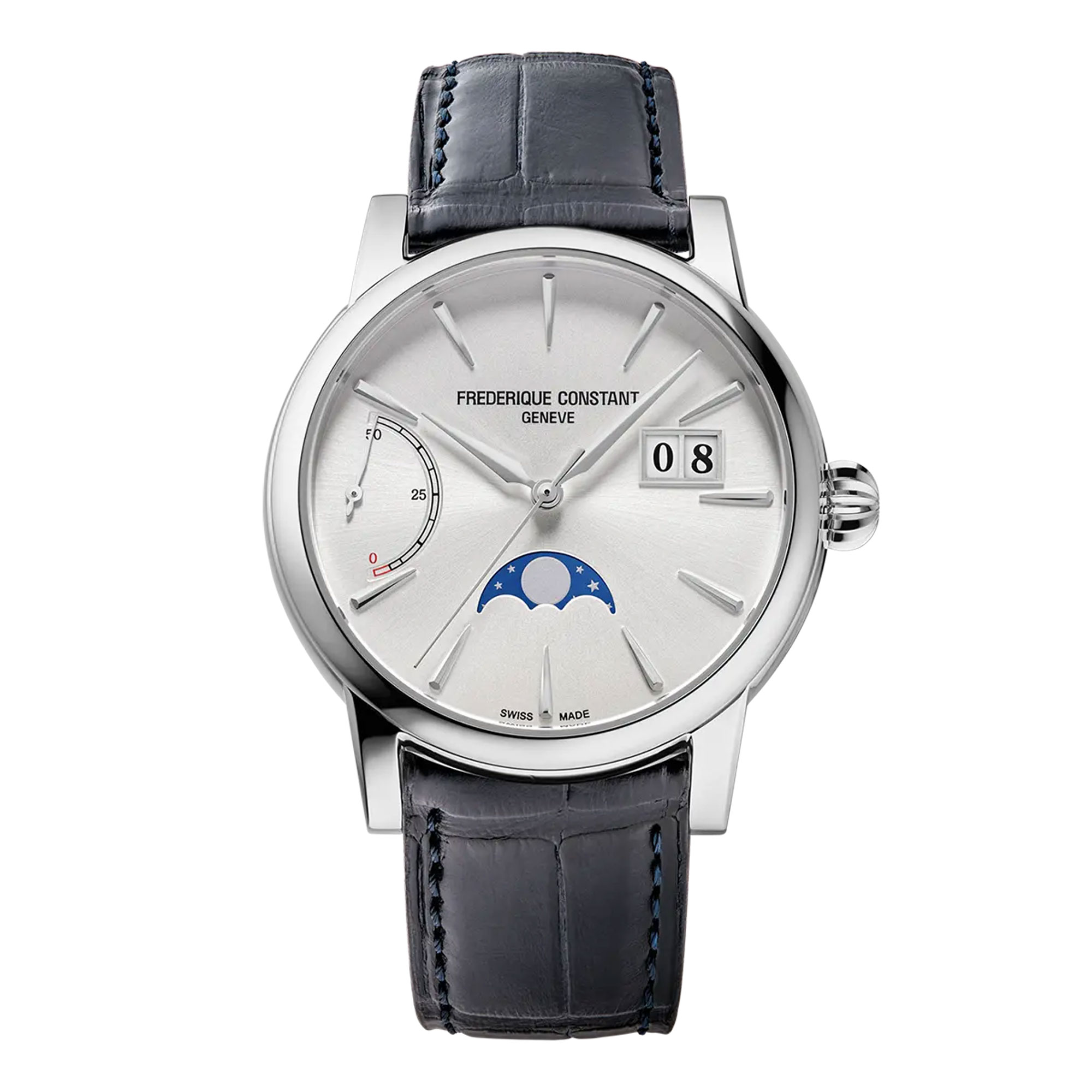 Manufacture Classic Power Reserve Big Date Silver Dial Blue Leather Strap Watch 40mm - Frederique Constant FC-735S3H6