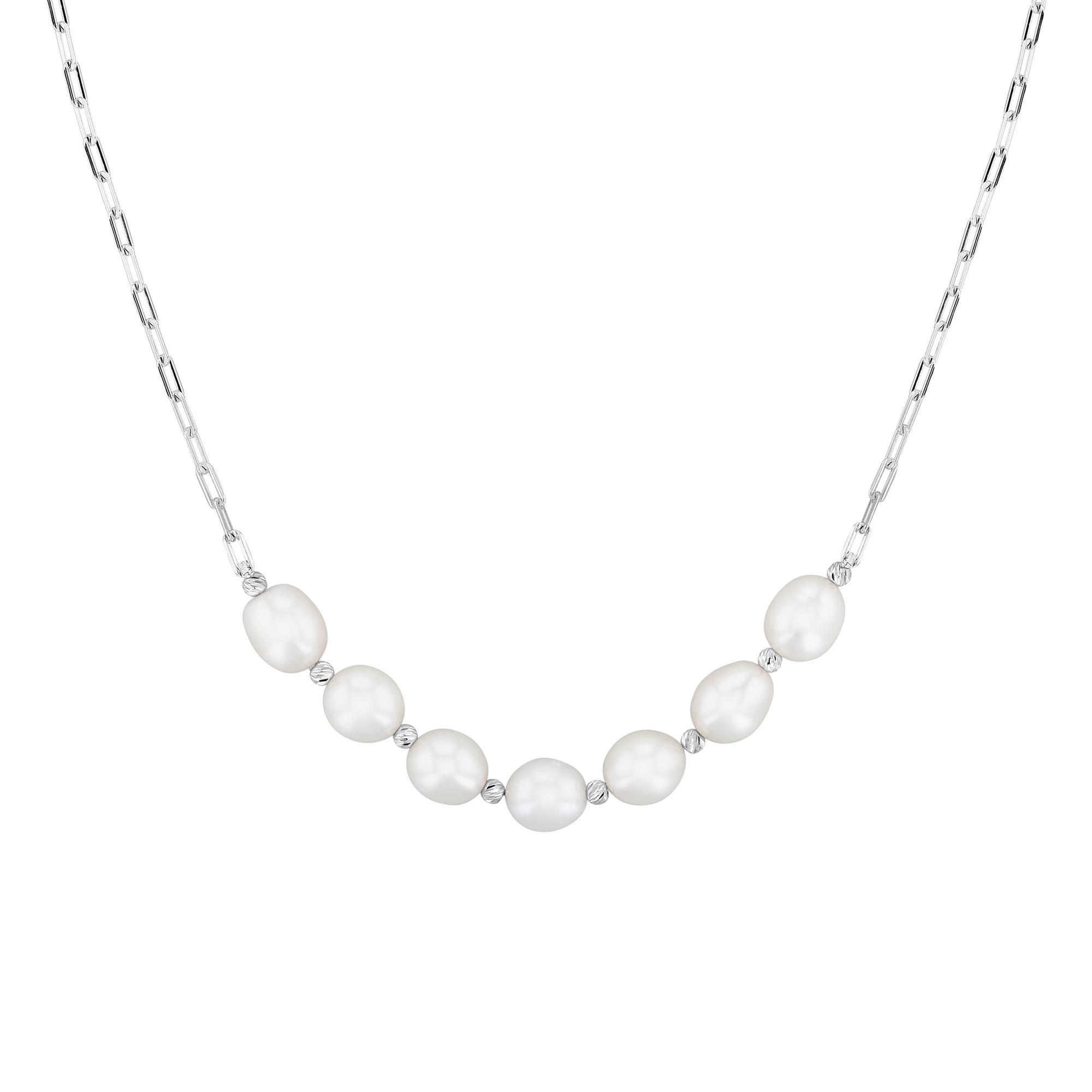 Freshwater Cultured Pearl and Brilliance Bead Sterling Silver Nec