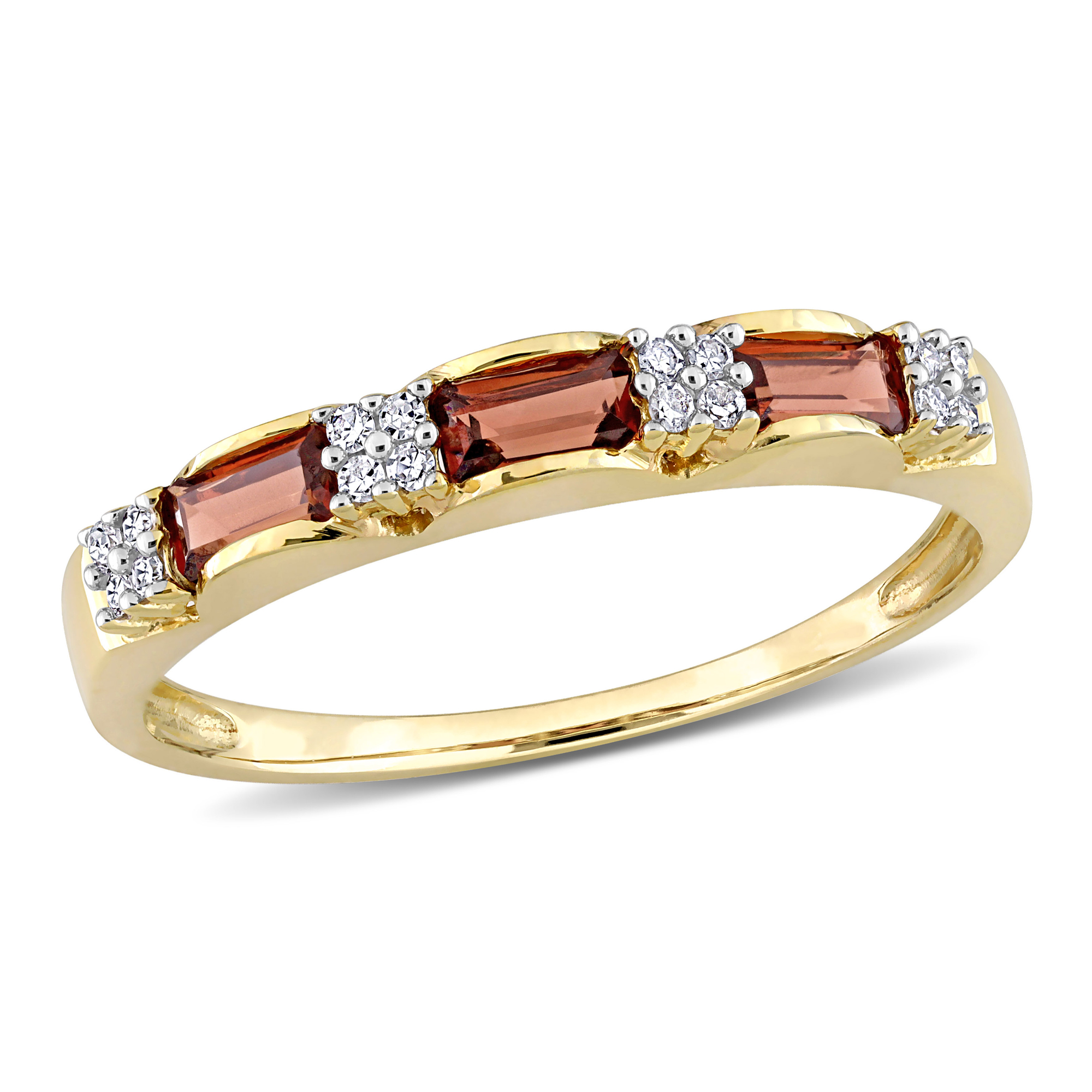 Garnet and 1/15ctw Diamond Yellow Gold Stackable Ring | Size 4