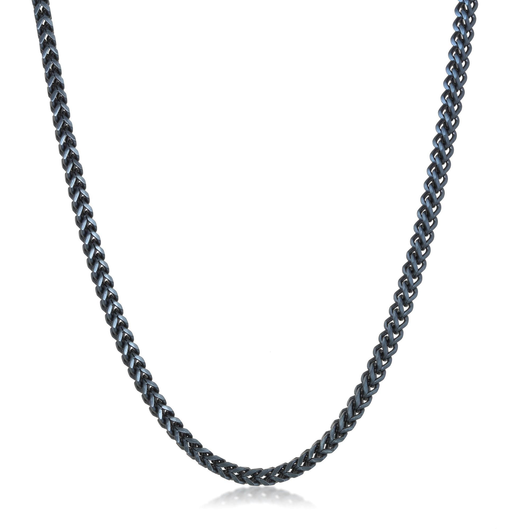 Men's Grey Ion-Plated Stainless Steel Square Wheat Chain Necklace