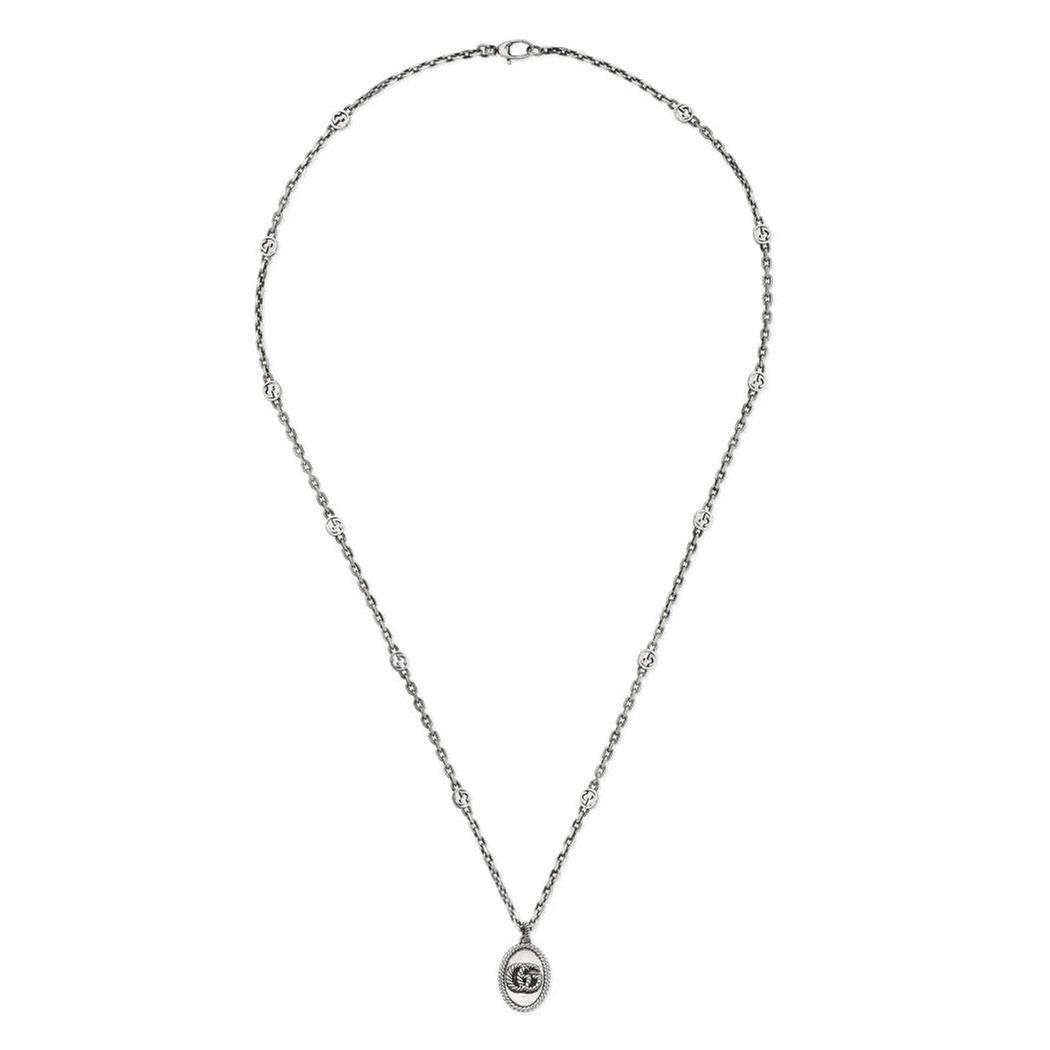 Gucci Aged Sterling Silver GG Marmont Oval Pendant Necklace