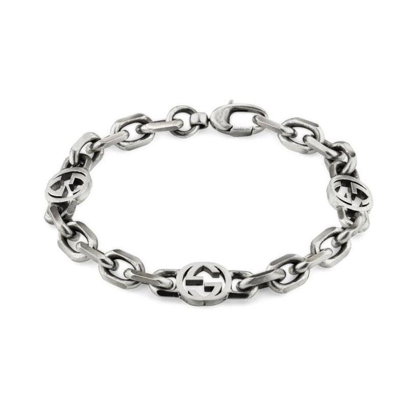 Gucci Aged Sterling Silver Interlocking G Chain Bracelet