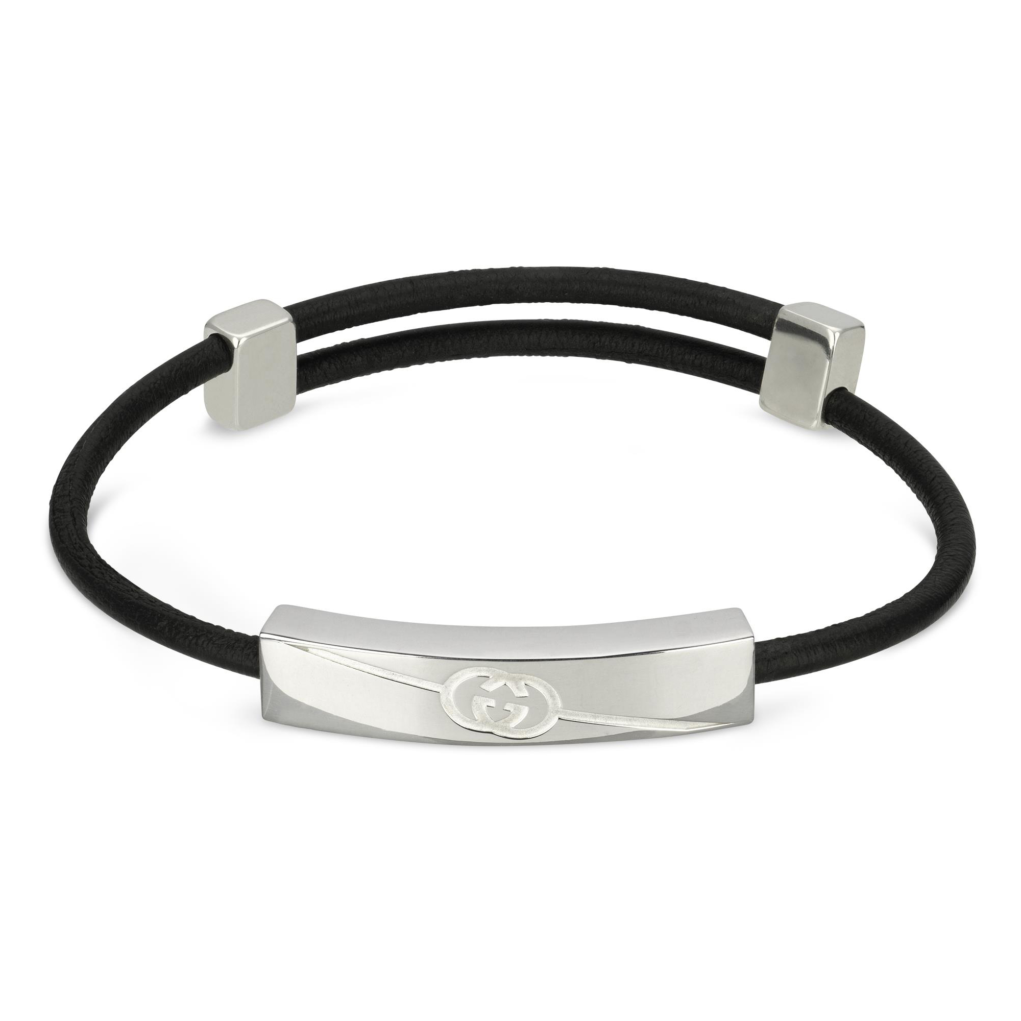 Gucci Tag Interlocking G ID Black Leather Bracelet 400$