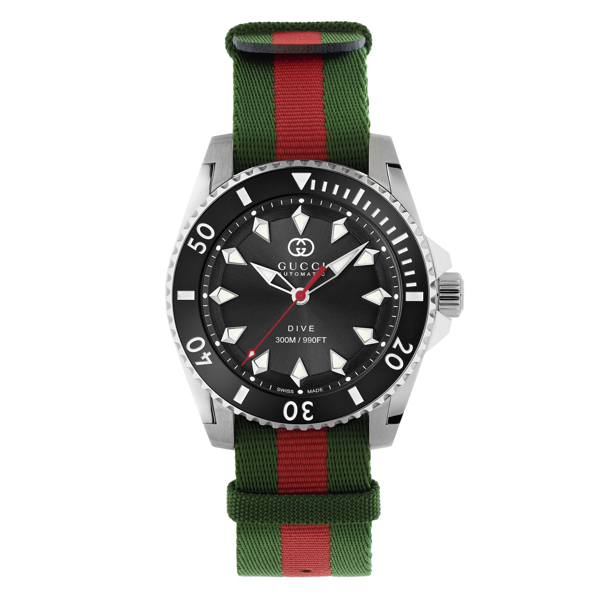 Gucci Dive Black Dial Green and Red Nylon Watch Strap - YA136364 2500$
