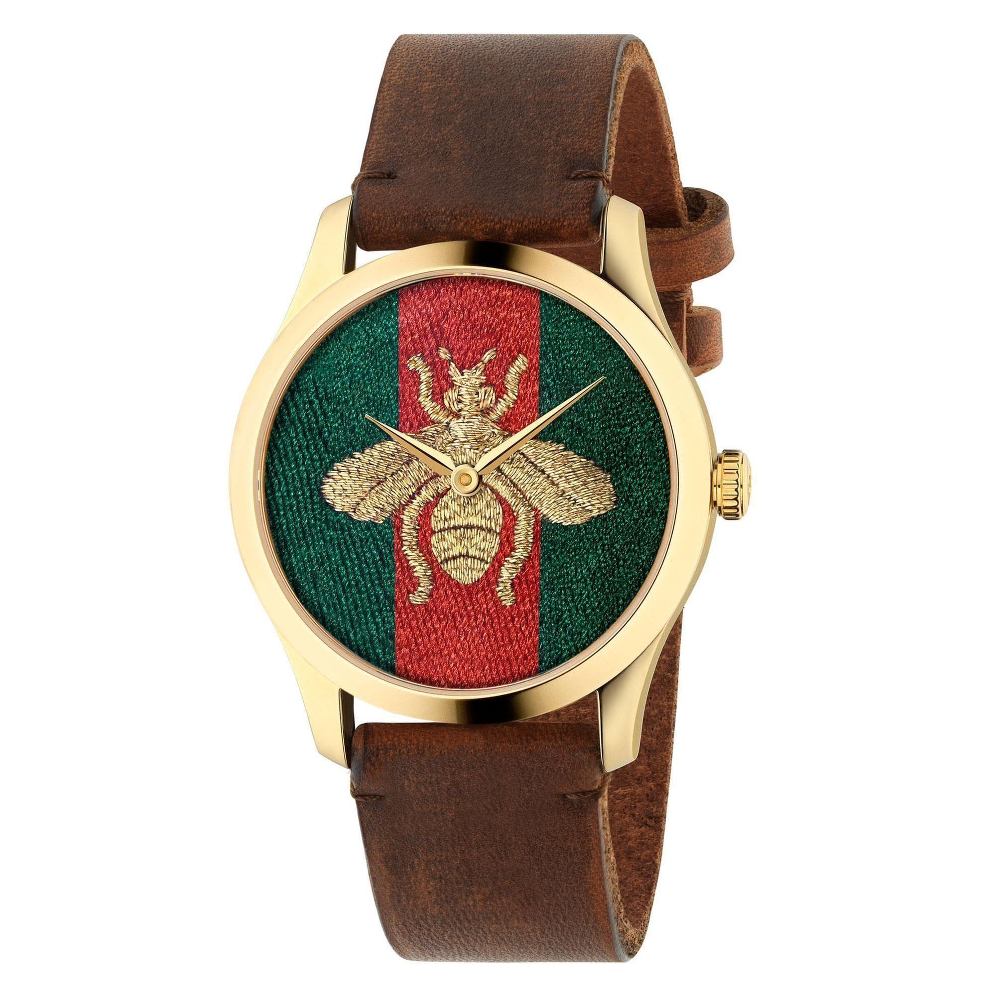 G-Timeless Bee Brown Leather Strap Watch - Gucci YA126451A