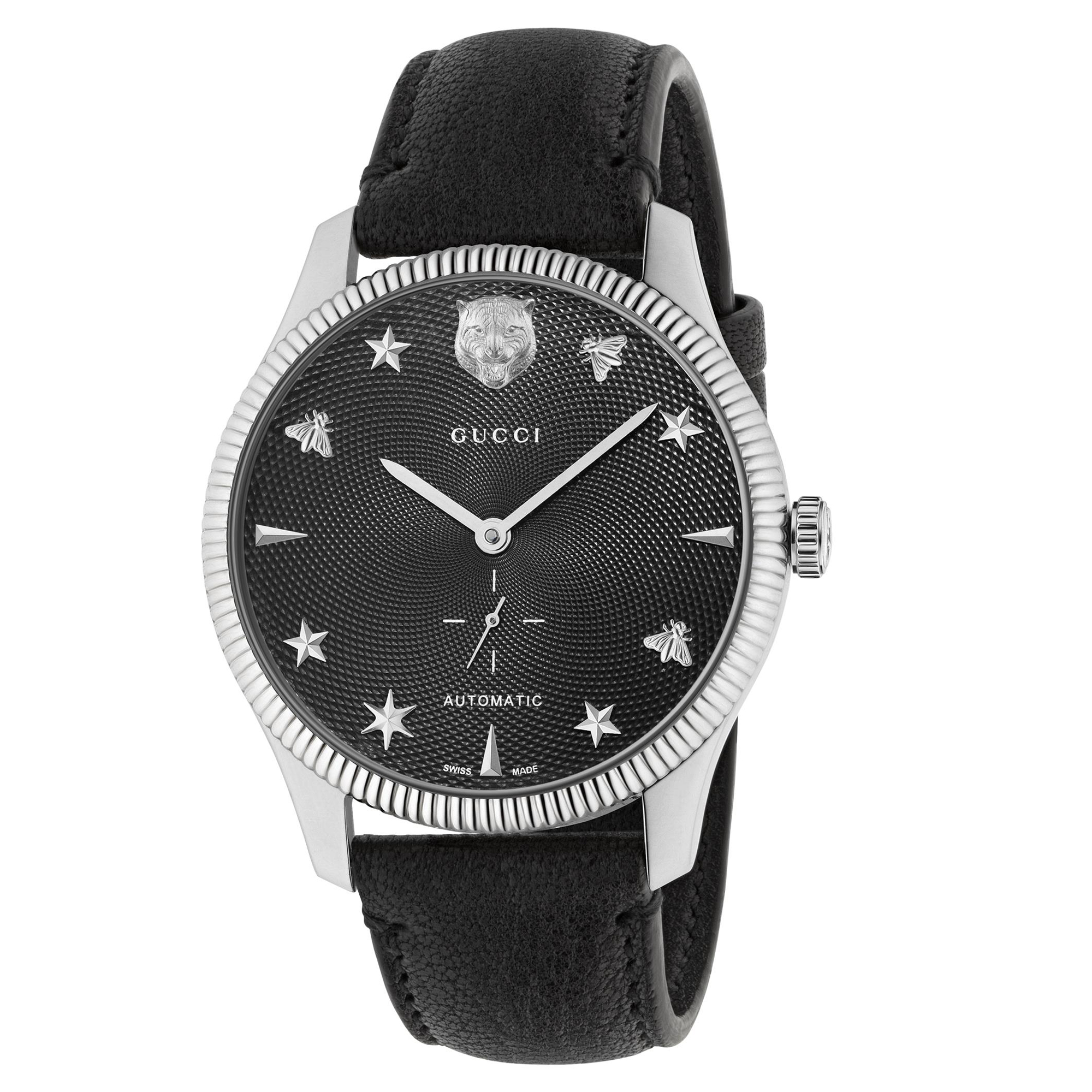 G-Timeless Black Leather Strap Automatic Watch | 40mm | - Gucci YA126365