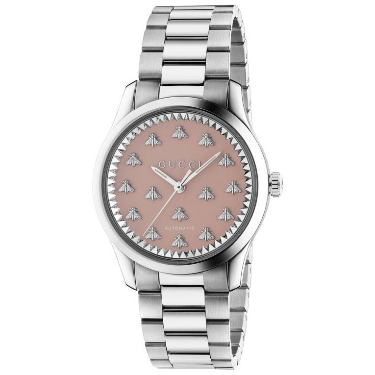 Gucci G-Timeless Pink Dial with Bee Motif Automatic Stainless Ste