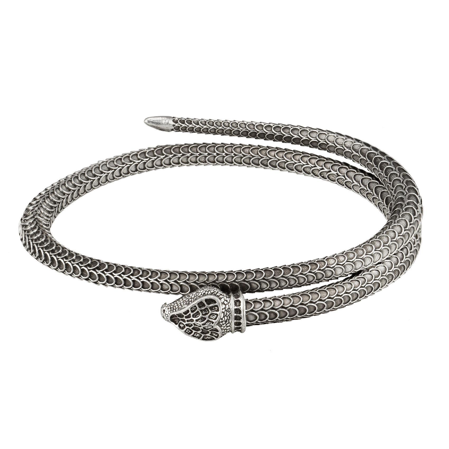 Gucci Garden Snake Aged Sterling Silver Bangle Bracelet