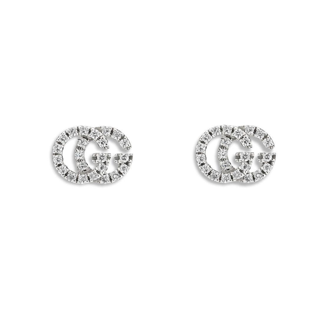 Gucci GG Running White Gold Diamond Pave Stud Earrings 1/10ctw -  YBD48167800100U